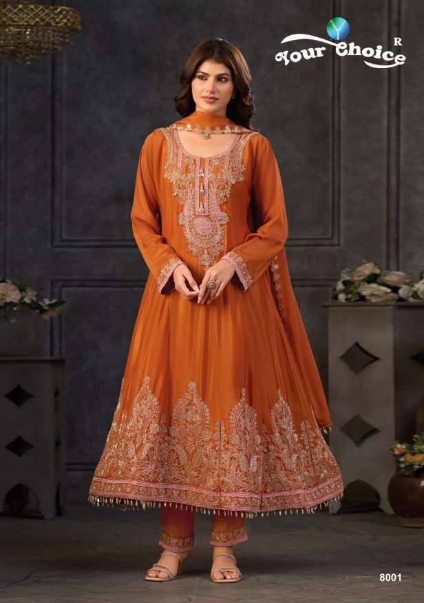 TIBCO SERIES 8001 TO 8003 BY YOUR CHOICE DESIGNER EMBROIDERY WORK CHINON READYMADE ANARKALI SUITS ARE AVAILABLE AT WHOLESALE PRICE