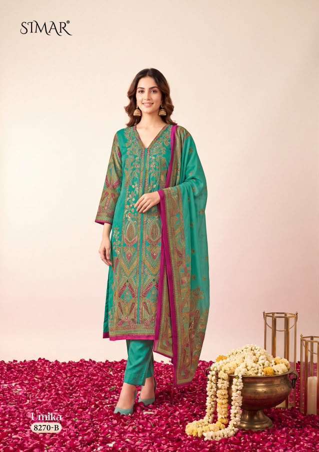 UMIKA SERIES 8270 BY SIMAR DESIGNER DIGITAL PRINTED AND HAND WORK TWILL ORGANZA JACQUARD SUITS ARE AVAILABLE AT WHOLESALE PRICE