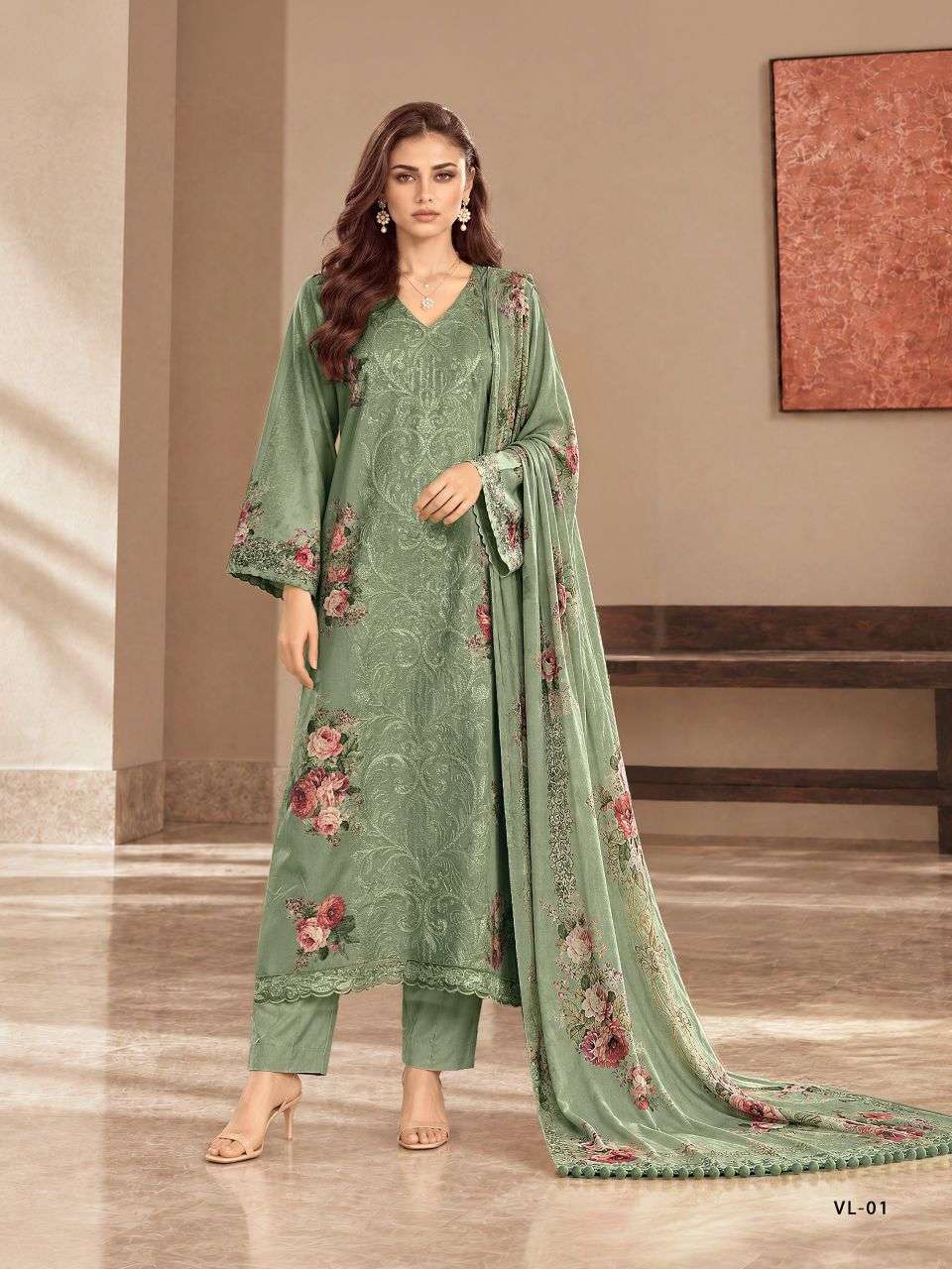 VALENCIA SERIES 01 TO 06 BY VARSHA DESIGNER DIGITAL PRINTED AND EMBROIDERY WORK VISCOSE PASHMINA SUITS ARE AVAILABLE AT WHOLESALE PRICE 
