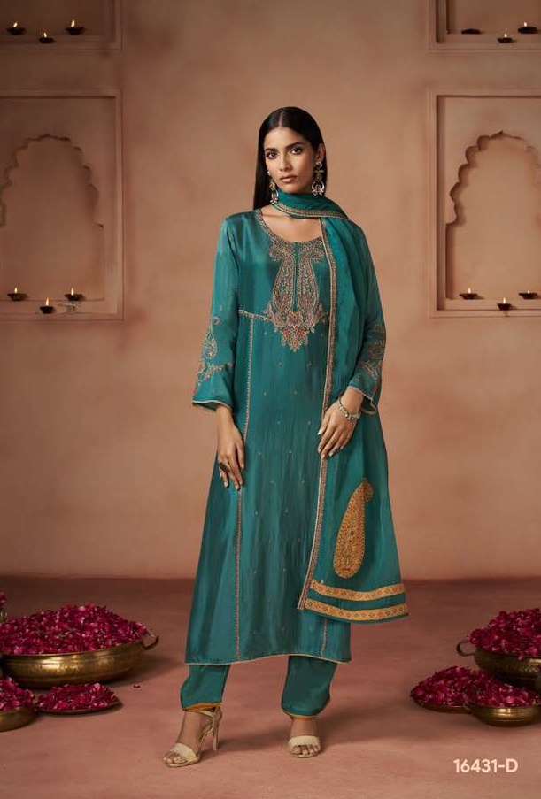 VAREESHA SERIES 16431 BY OMTEX DESIGNER EMBROIDERY WORK SILK TOUCH SUITS ARE AVAILABLE AT WHOLESALE PRICE