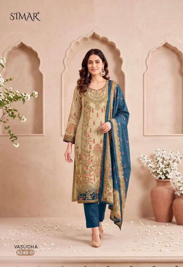 VASUDHA SERIES 8240 BY SIMAR DESIGNER DIGITAL PRINTED AND HAND WORK TWILL ORGANZA JACQUARD SUITS ARE AVAILABLE AT WHOLESALE PRICE