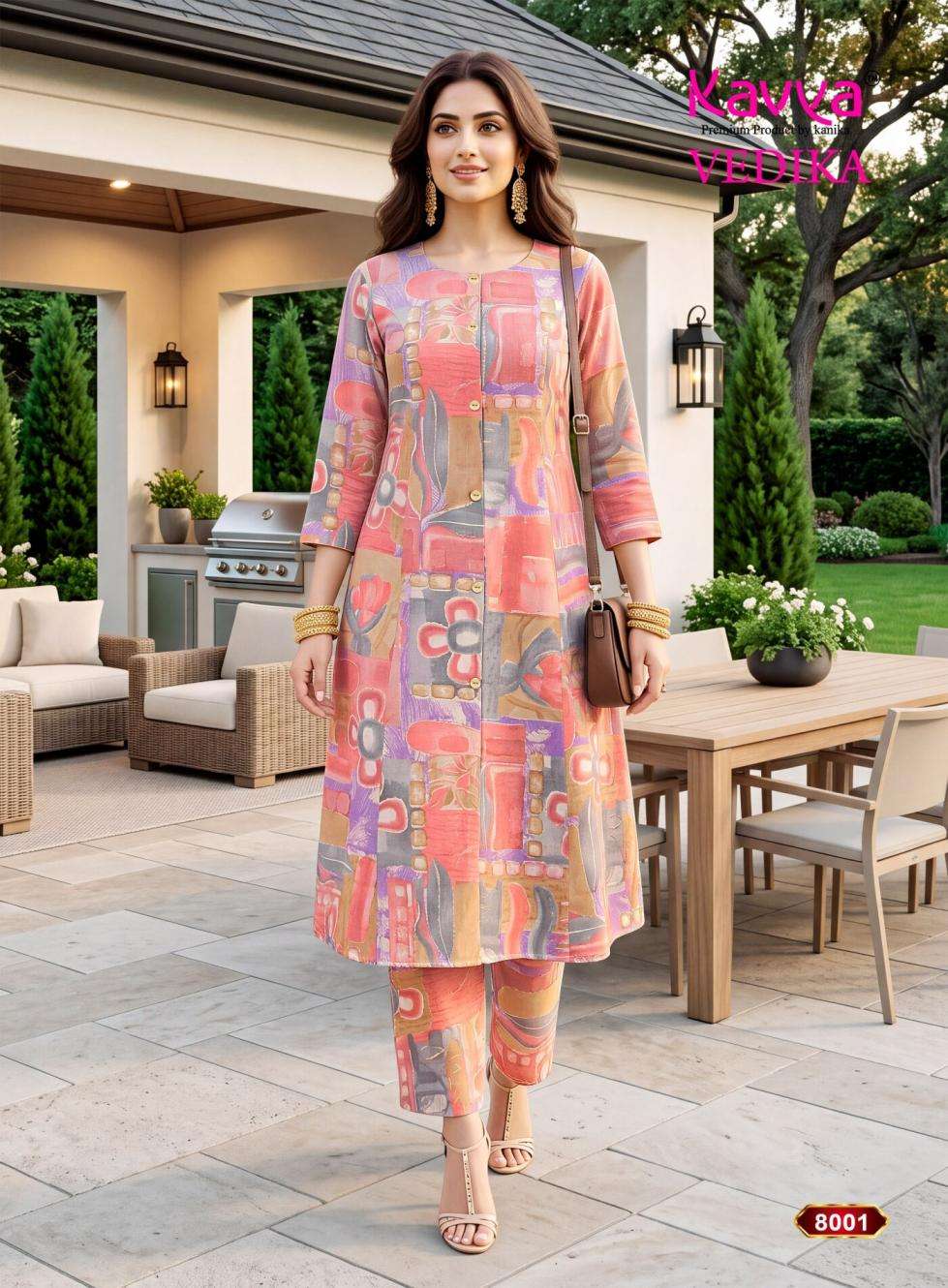 VEDIKA VOL-8 SERIES 8001 TO 8010 BY KAVYA DESIGNER PRINTED CAPSUL KURTI WITH BOTTOM ARE AVAILABLE AT WHOLESALE PRICE
