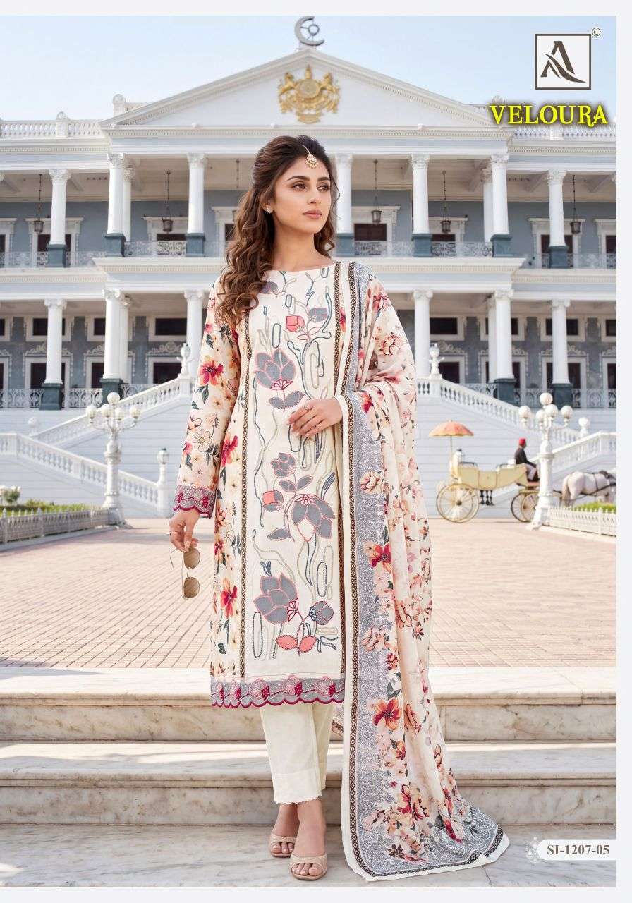 VELOURA SERIES 1207 BY ALOK SUITS DESIGNER DIGITAL PRINTED AND EPLIC WORK VISCOSE MUSLIN SUITS ARE AVAILABLE AT WHOLESALE PRICE