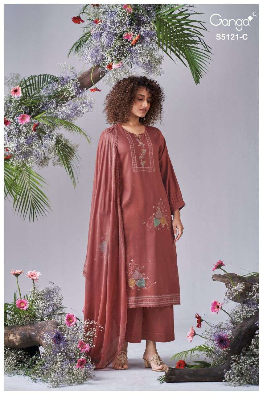 YALINA SERIES 5121 BY GANGA DESIGNER PRINTED WITH HAND WORK AND HAND EMBROIDERY WORK COTTON SATIN SUITS ARE AVAILABLE AT WHOLESALE PRICE