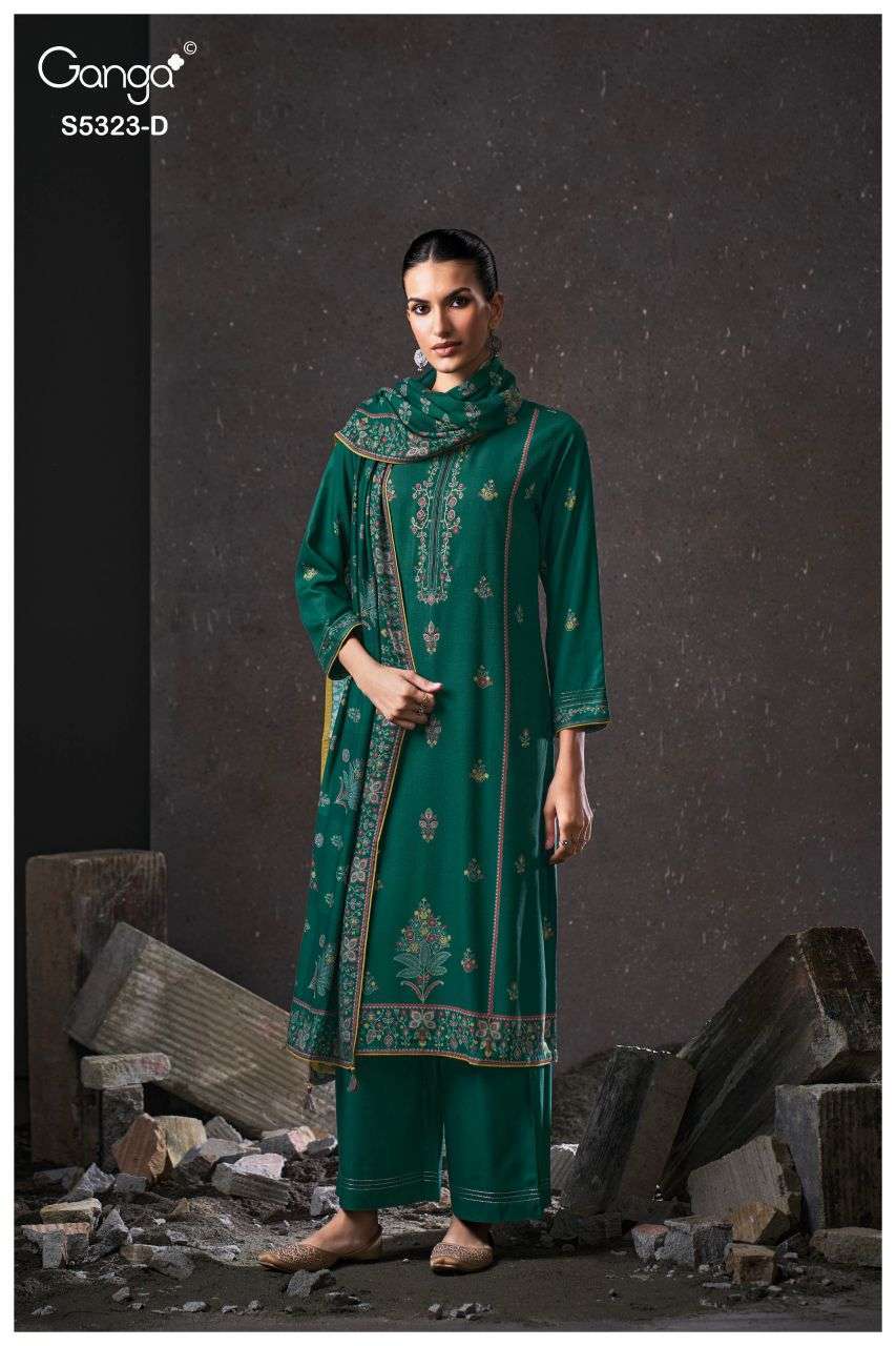 YUKTA SERIES 5323 BY GANGA DESIGNER HAND EMBROIDERY WORK AND HAND WORK WOOL PASHMINA SUITS ARE AVAILABLE AT WHOLESALE PRICE