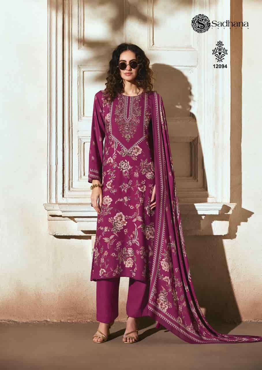 ZARIYA SERIES 12091 TO 12096 BY SADHANA DESIGNER DIGITAL PRINTED AND KHATLI WORK VISCOSE PASHMINA SUITS ARE AVAILABLE AT WHOLESALE PRICE