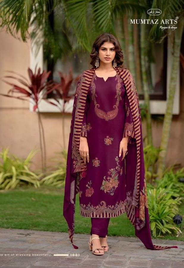 ZARNISH SERIES 1001 TO 1004 BY MUMTAZ ARTS DESIGNER DISCHARGE PRINT AND EMBROIDERY WORK VISCOSE PASHMINA SUITS ARE AVAILABLE AT WHOLESALE PRICE