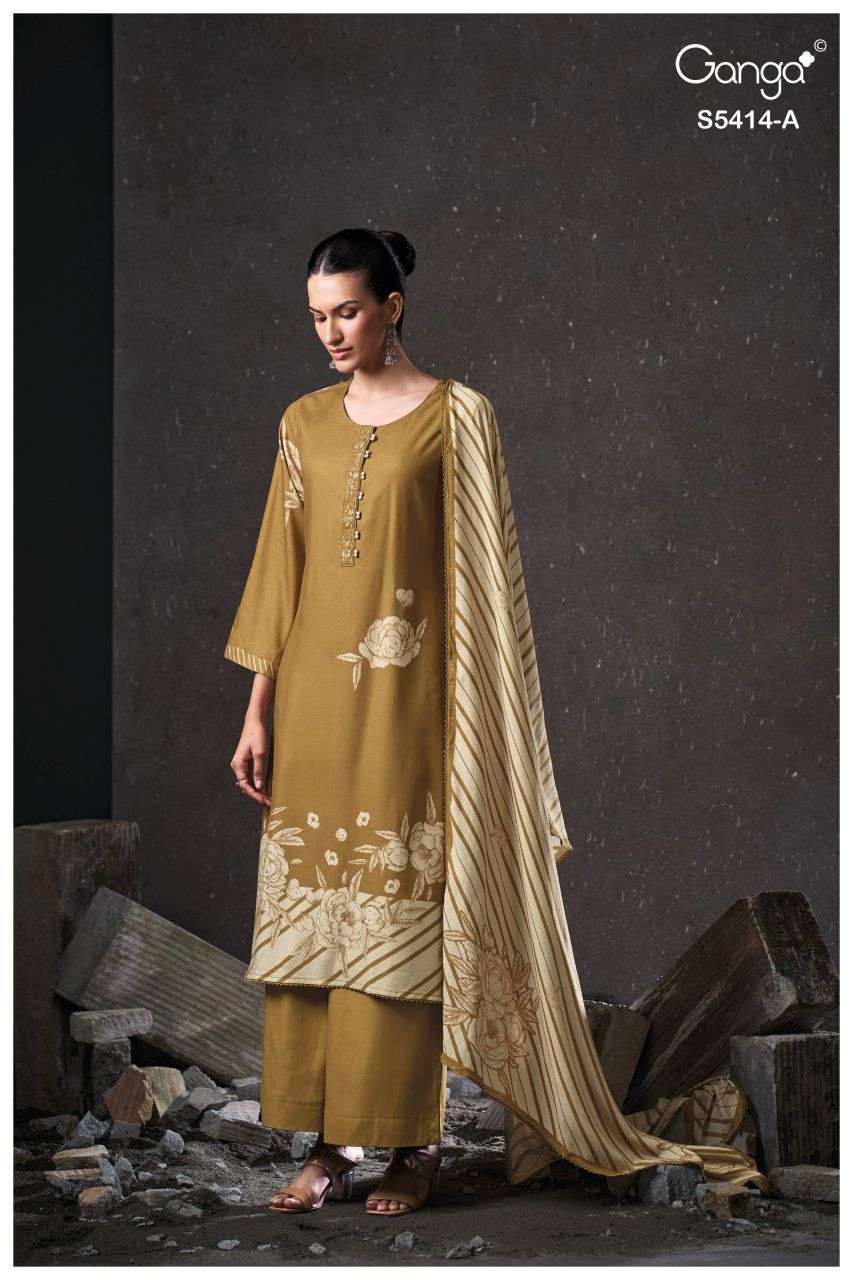 ZENAIDA SERIES 5414 BY GANGA DESIGNER PRINTED WITH HAND WORK AND SCHIFFLI EMBROIDERY WORK WOOL PASHMINA SUITS ARE AVAILABLE AT WHOLESALE PRICE