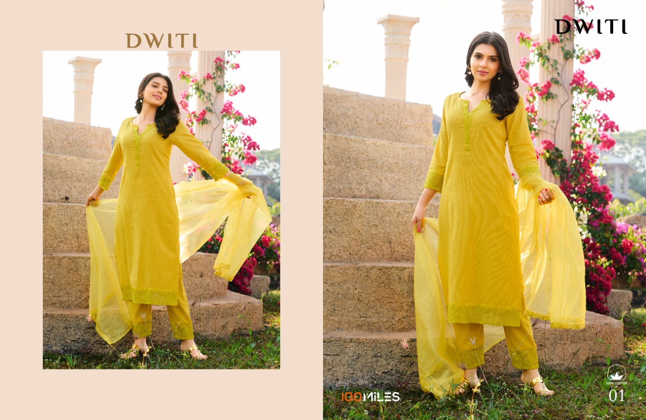 Dwiti Kurti By 100 Miles Designer With Work Cotton Kurti With Pant