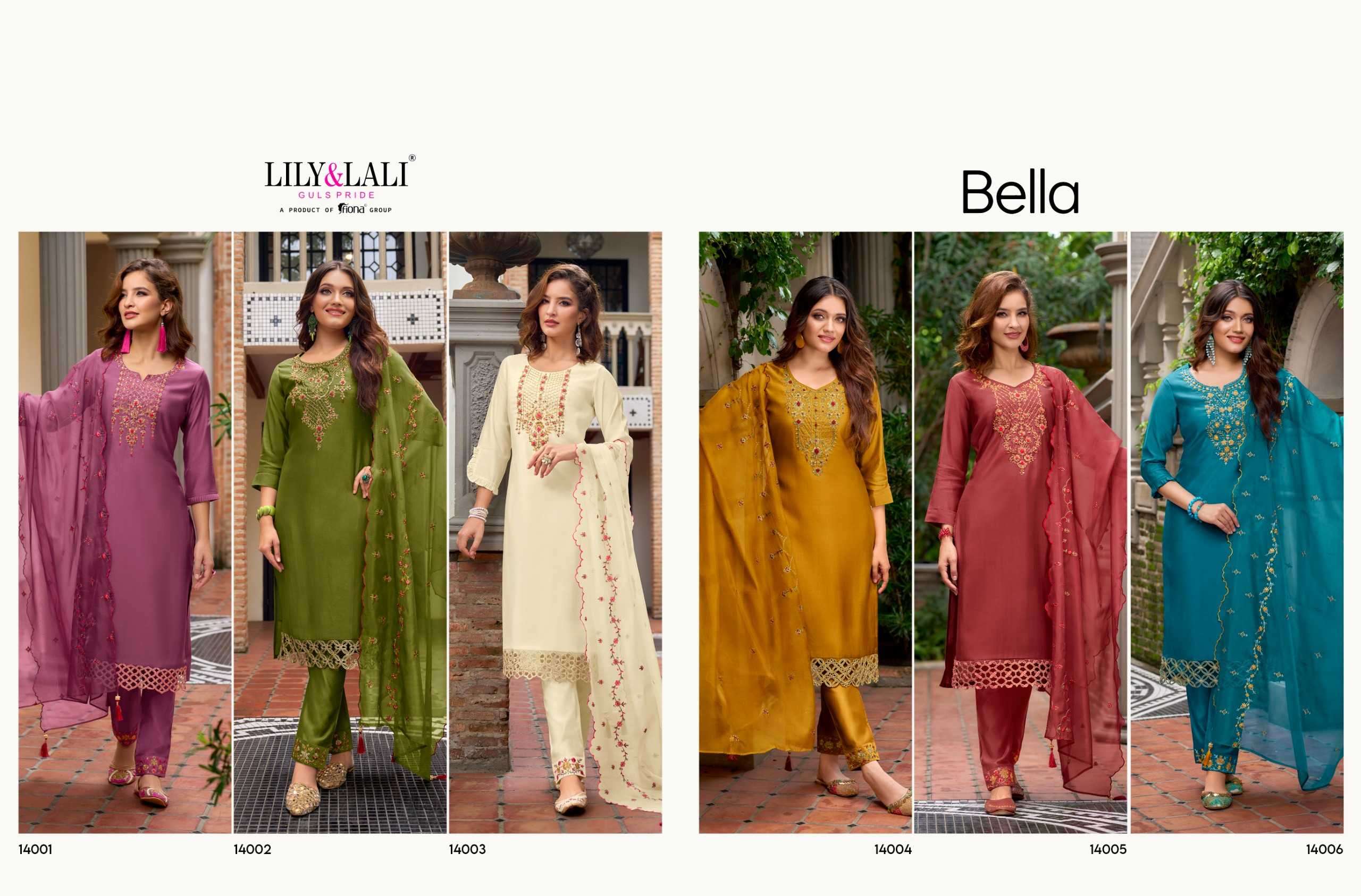 bella series 14001 to 14006 by lily lali designer with work silk kurti with bottom and dupatta are available at wholesale price 1 2023 10 10 16 15 39