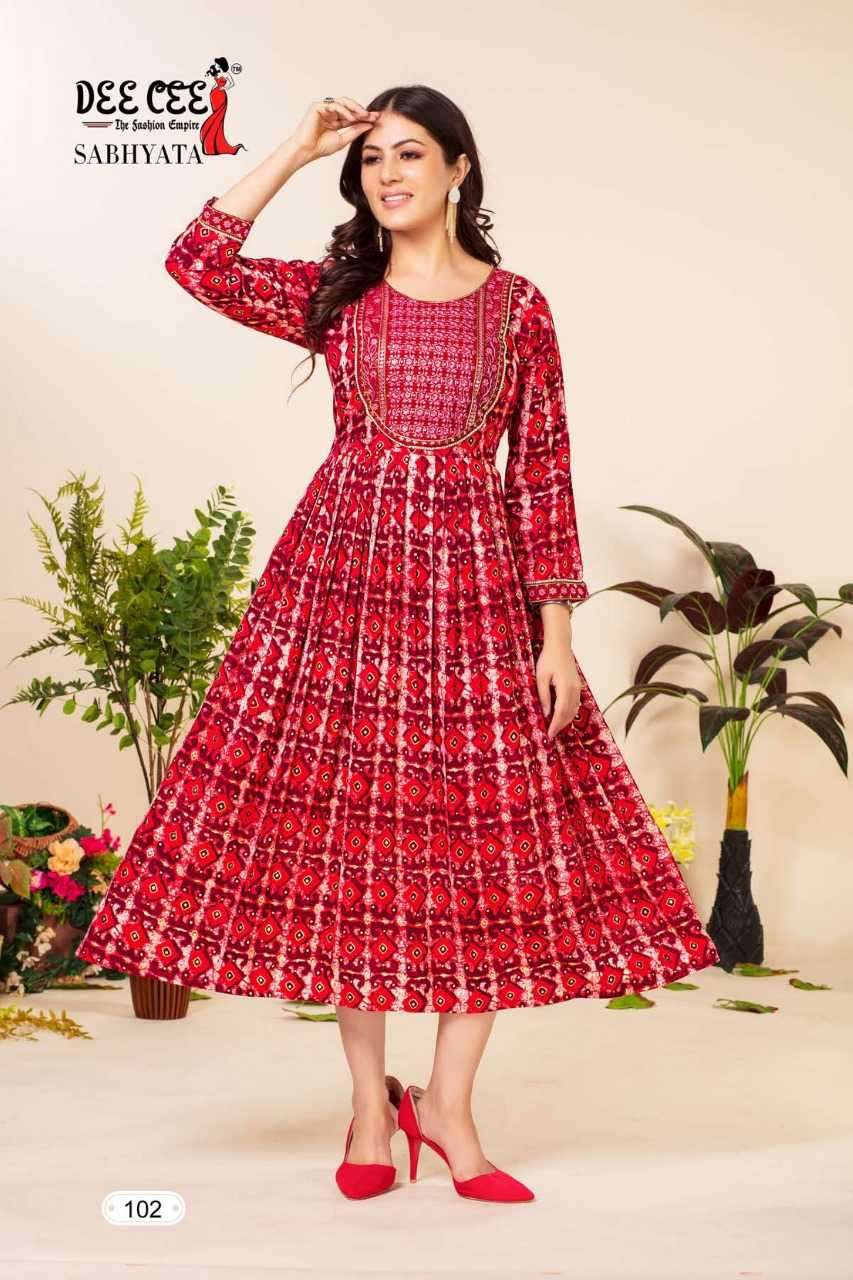 sabhyata series 101 to 106 by dee cee designer with printed rayon kurtis are available at wholesale price 1 2023 10 19 16 05 06