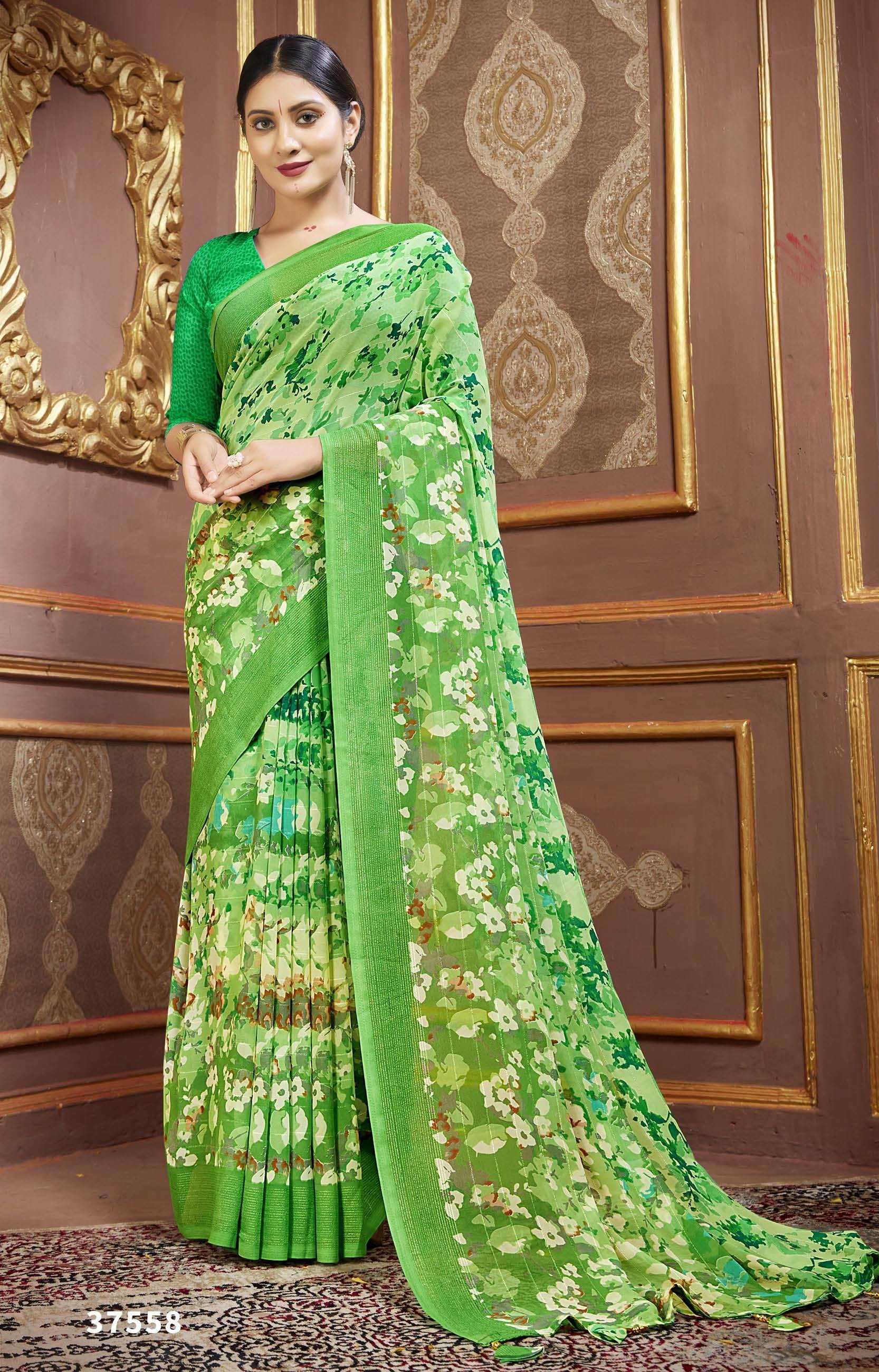 ALMORA VOL-5 SERIES 37551 TO 37556 SAREE BY VALLABHI PRINTS DESIGNER FLORAL PRINTED GEORGETTE SAREES ARE AVAILABLE AT WHOLESALE PRICE