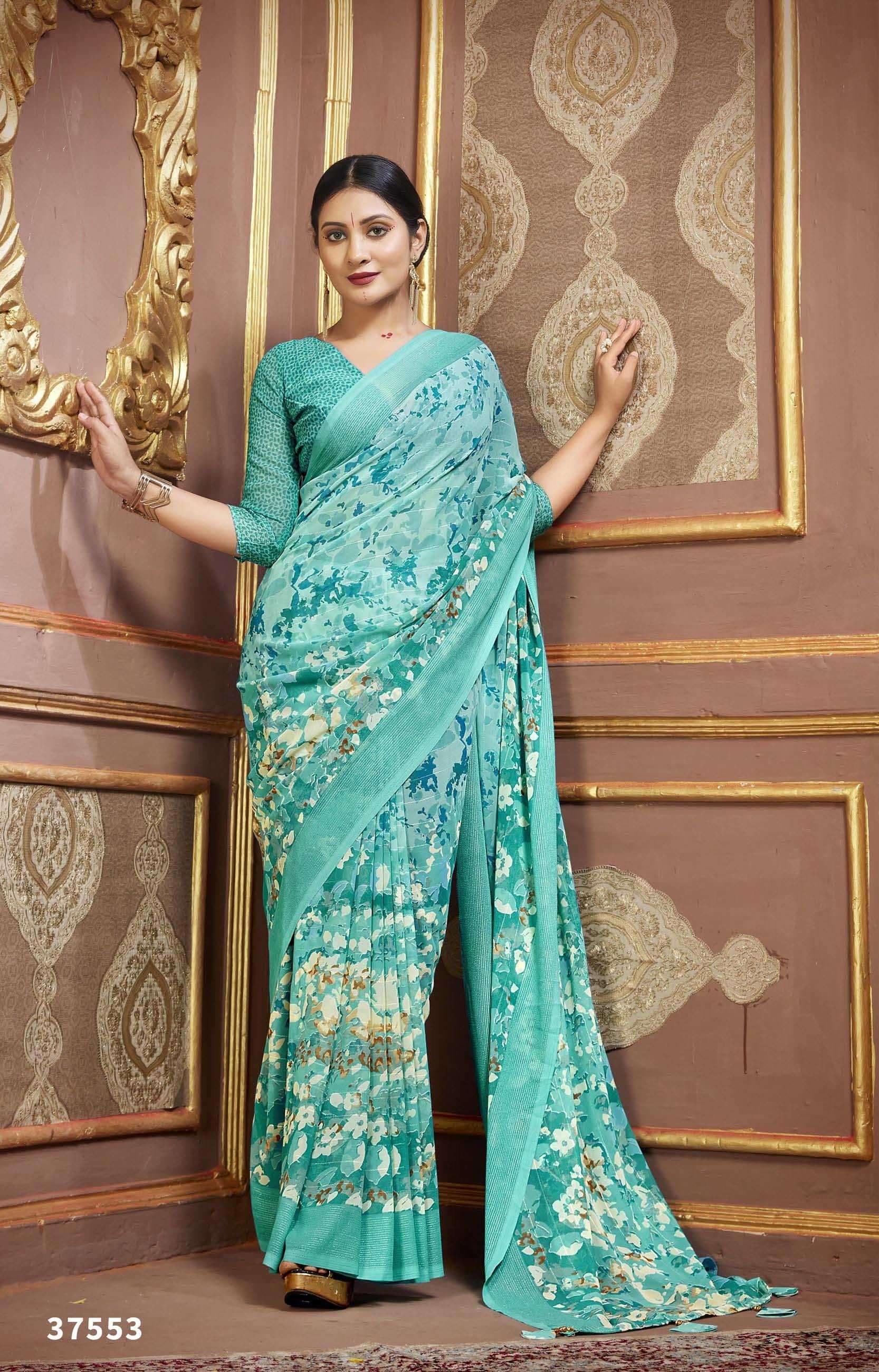 ALMORA VOL-5 SERIES 37551 TO 37556 SAREE BY VALLABHI PRINTS DESIGNER FLORAL PRINTED GEORGETTE SAREES ARE AVAILABLE AT WHOLESALE PRICE