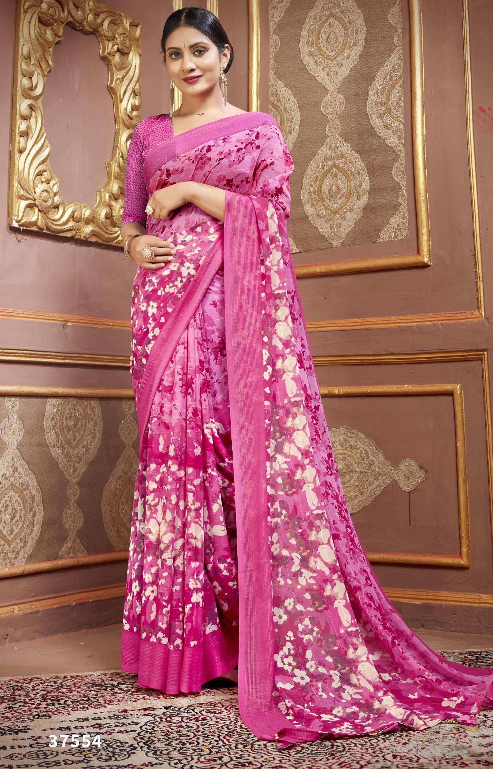 ALMORA VOL-5 SERIES 37551 TO 37556 SAREE BY VALLABHI PRINTS DESIGNER FLORAL PRINTED GEORGETTE SAREES ARE AVAILABLE AT WHOLESALE PRICE