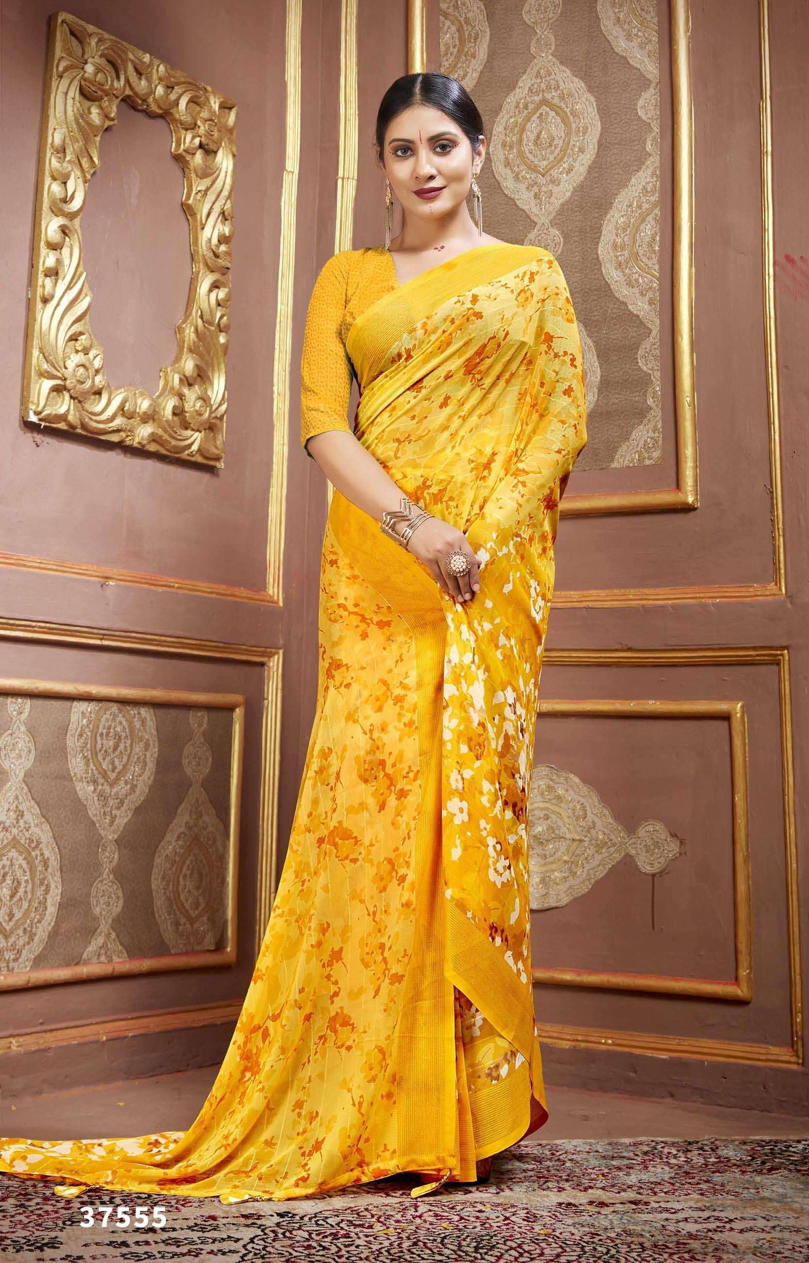ALMORA VOL-5 SERIES 37551 TO 37556 SAREE BY VALLABHI PRINTS DESIGNER FLORAL PRINTED GEORGETTE SAREES ARE AVAILABLE AT WHOLESALE PRICE