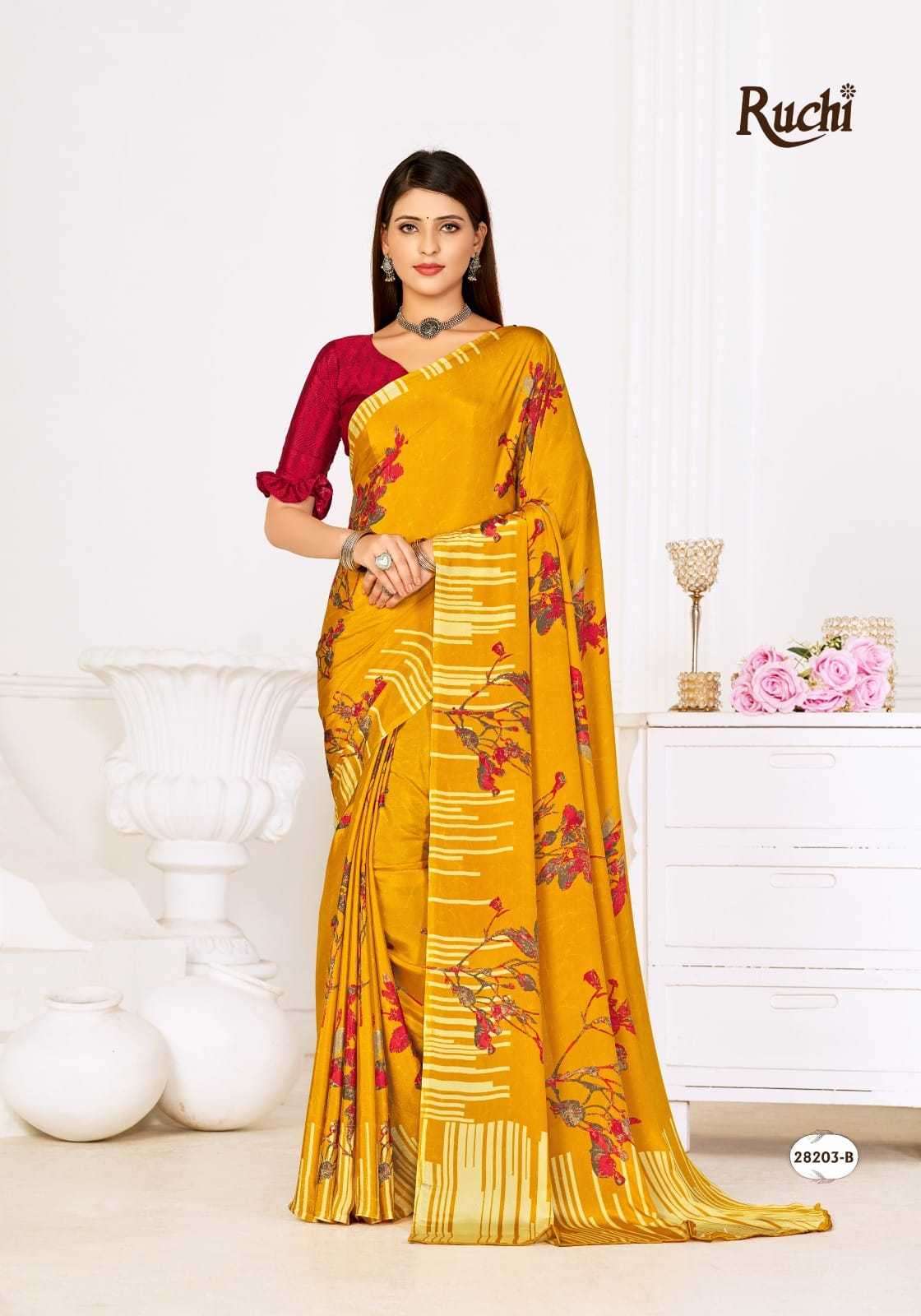 Moti Textile Nayra Silk Crepe Digital Print Saree collection, this catalog  fabric is silk,