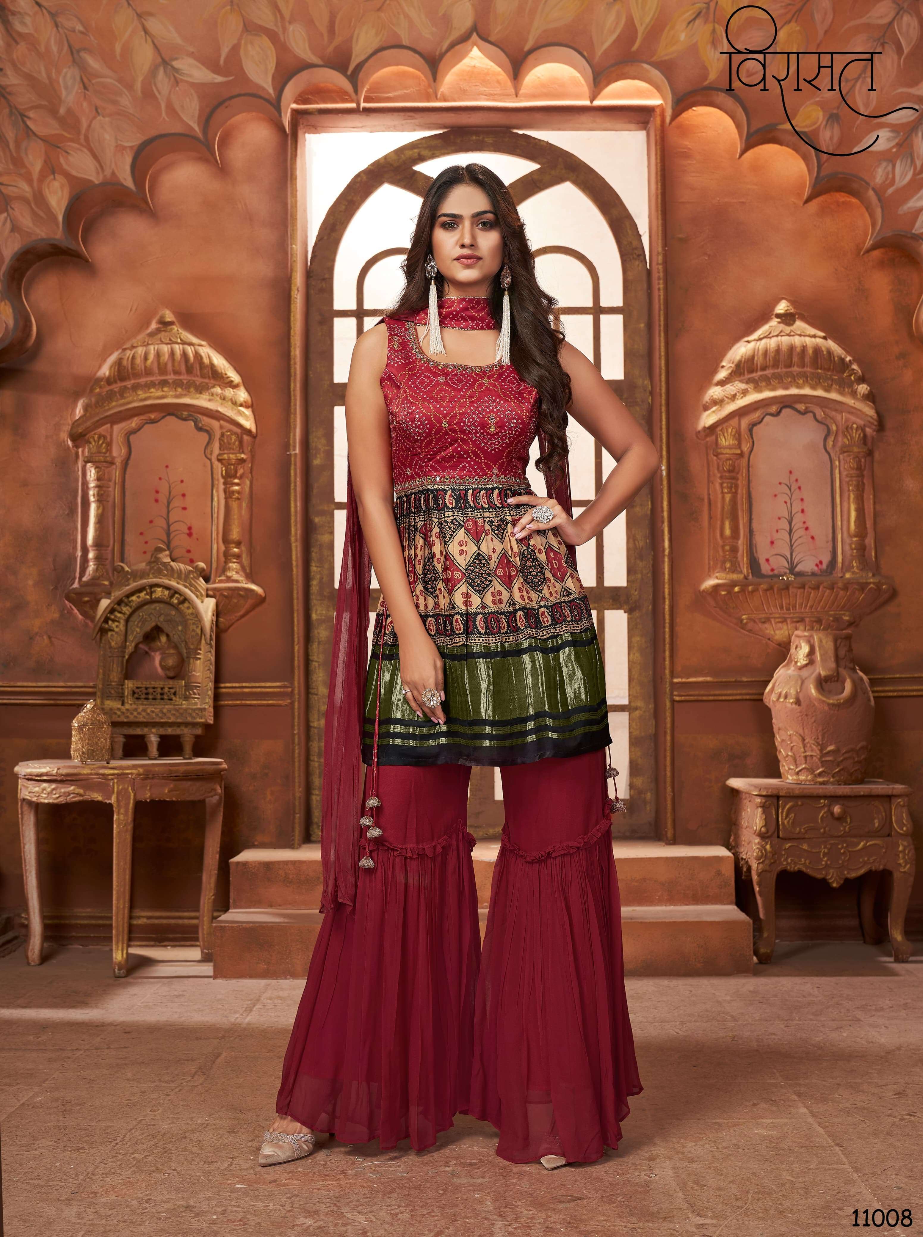 NOOR VOL-2 SERIES 15005 TO 15008 BY VIRASAT DESIGNER WITH PRINTED AND WORK GEORGETTE PEPLUM SUITS ARE AVAILABLE AT WHOLESALE PRICE