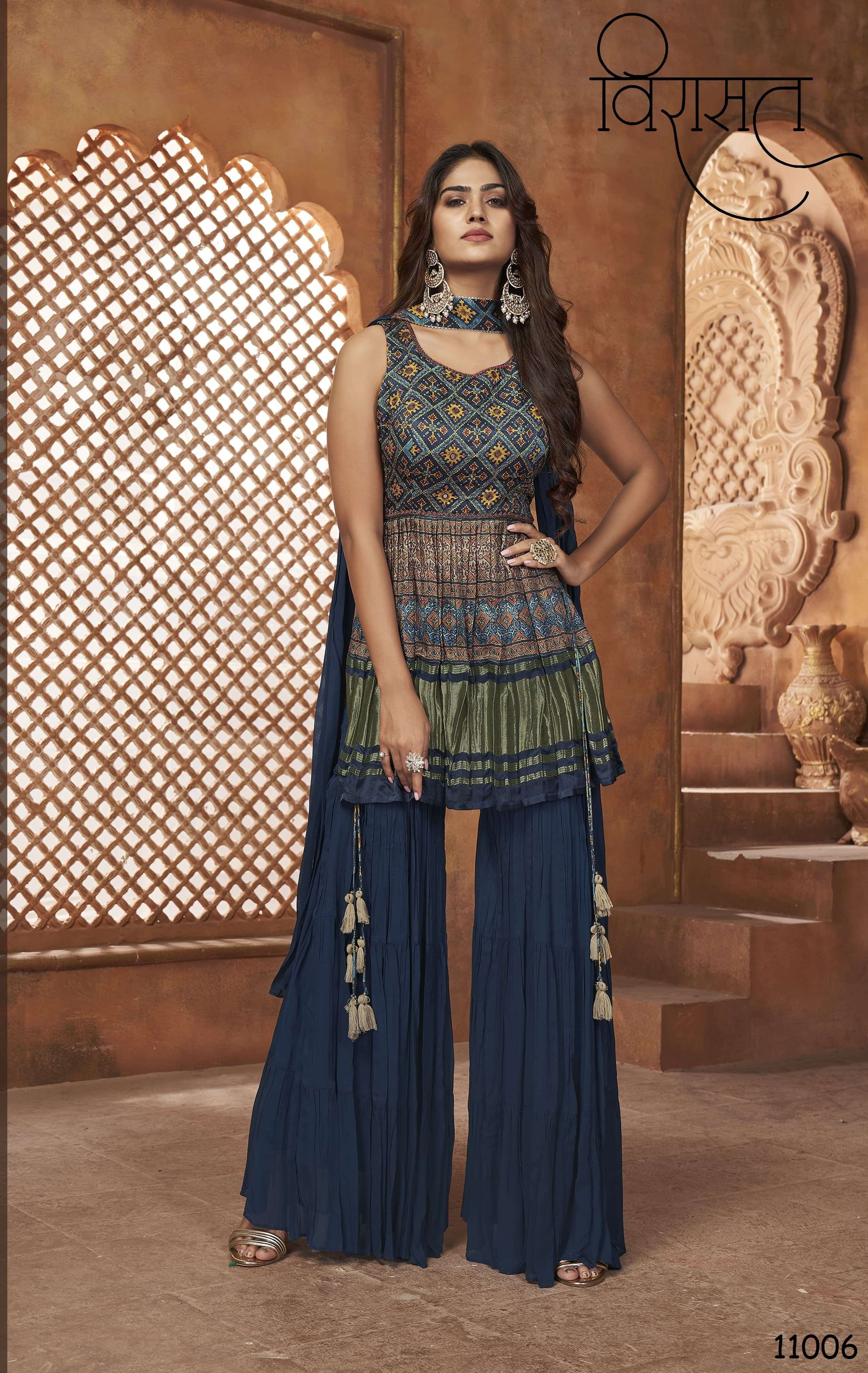 NOOR VOL-2 SERIES 15005 TO 15008 BY VIRASAT DESIGNER WITH PRINTED AND WORK GEORGETTE PEPLUM SUITS ARE AVAILABLE AT WHOLESALE PRICE