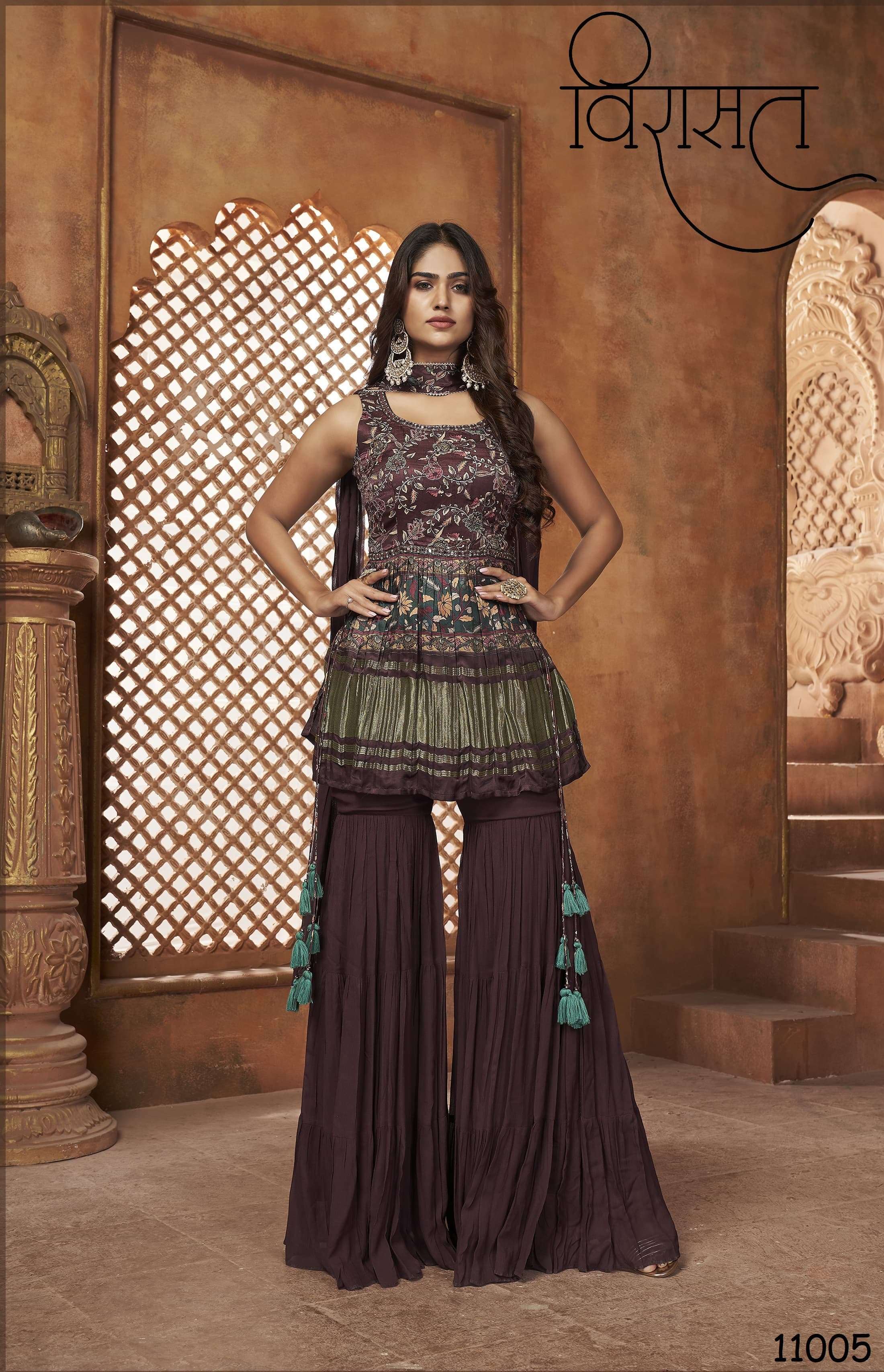 NOOR VOL-2 SERIES 15005 TO 15008 BY VIRASAT DESIGNER WITH PRINTED AND WORK GEORGETTE PEPLUM SUITS ARE AVAILABLE AT WHOLESALE PRICE
