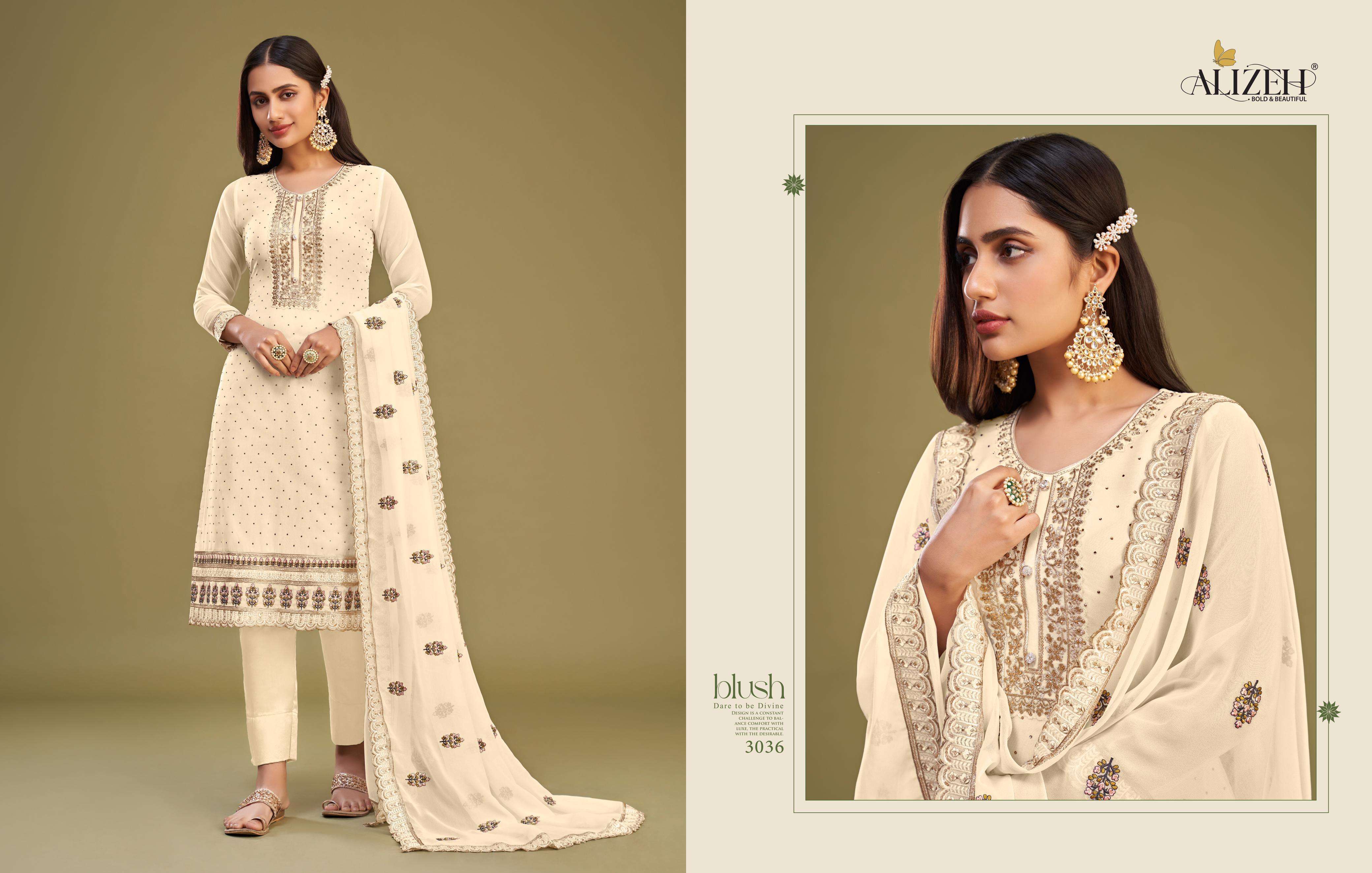 ALMORA SERIES 3034 TO 3037 BY ALIZEH DESIGNER WITH EMBROIDERY WORK GEORGETTE SUITS ARE AVAILABLE AT WHOLESALE PRICE
