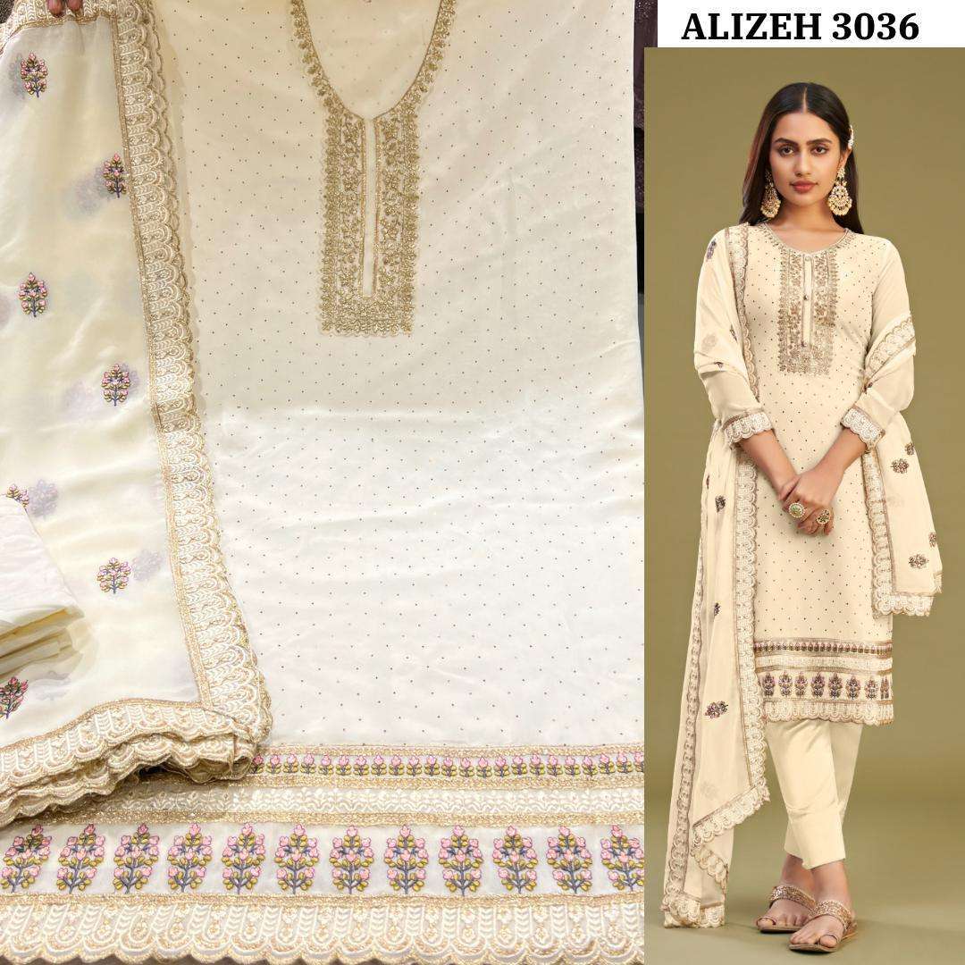 ALMORA SERIES 3034 TO 3037 BY ALIZEH DESIGNER WITH EMBROIDERY WORK GEORGETTE SUITS ARE AVAILABLE AT WHOLESALE PRICE