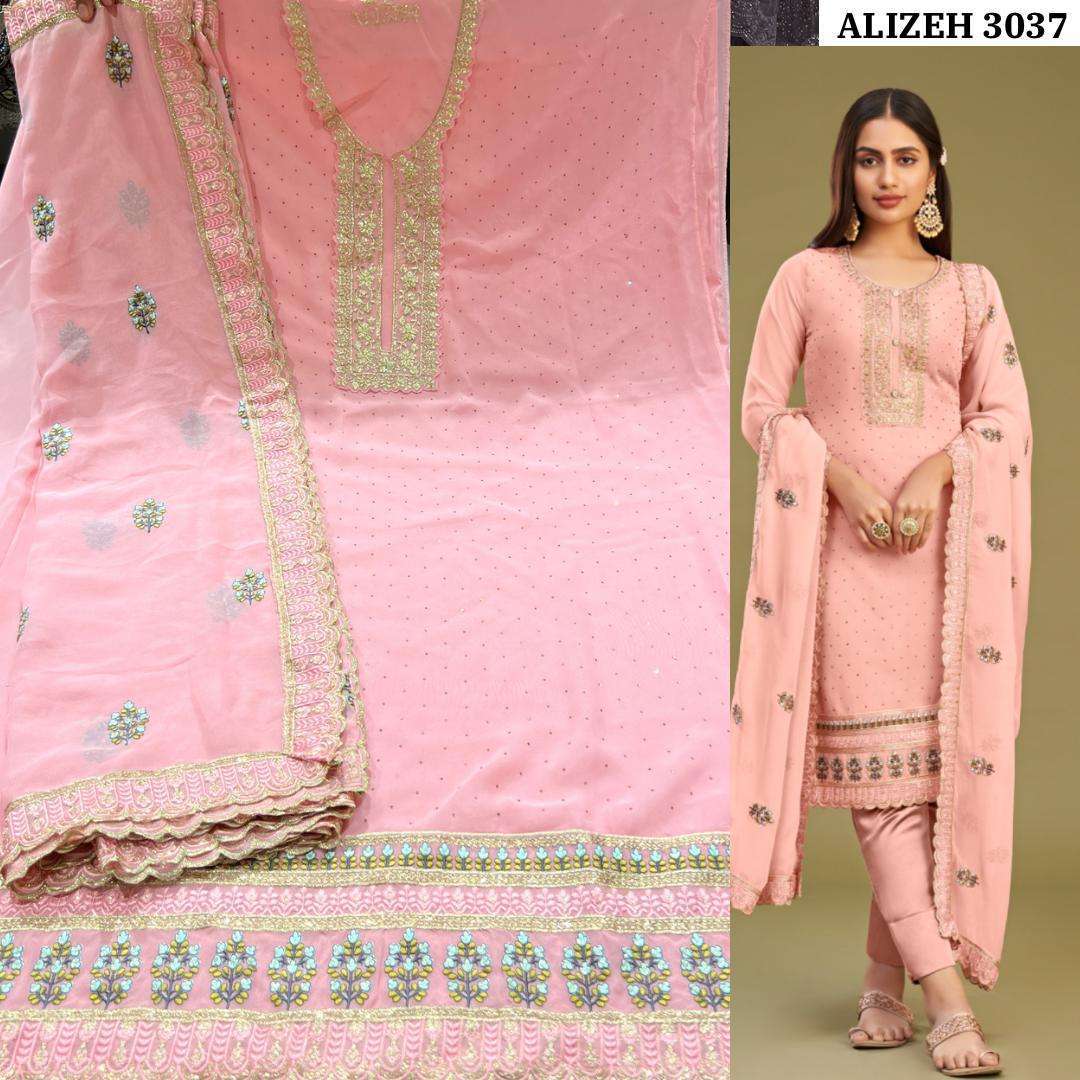 ALMORA SERIES 3034 TO 3037 BY ALIZEH DESIGNER WITH EMBROIDERY WORK GEORGETTE SUITS ARE AVAILABLE AT WHOLESALE PRICE