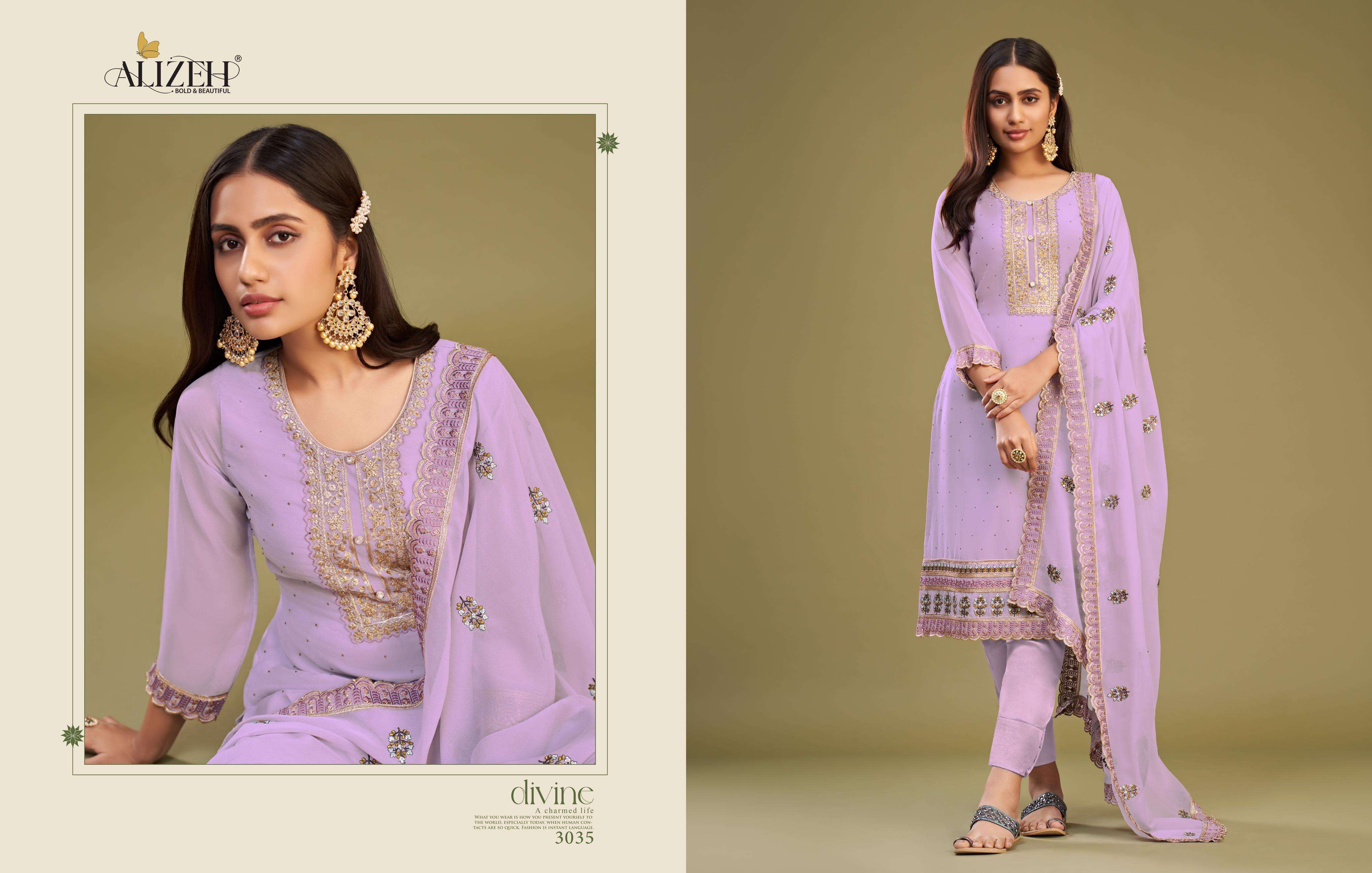 ALMORA SERIES 3034 TO 3037 BY ALIZEH DESIGNER WITH EMBROIDERY WORK GEORGETTE SUITS ARE AVAILABLE AT WHOLESALE PRICE