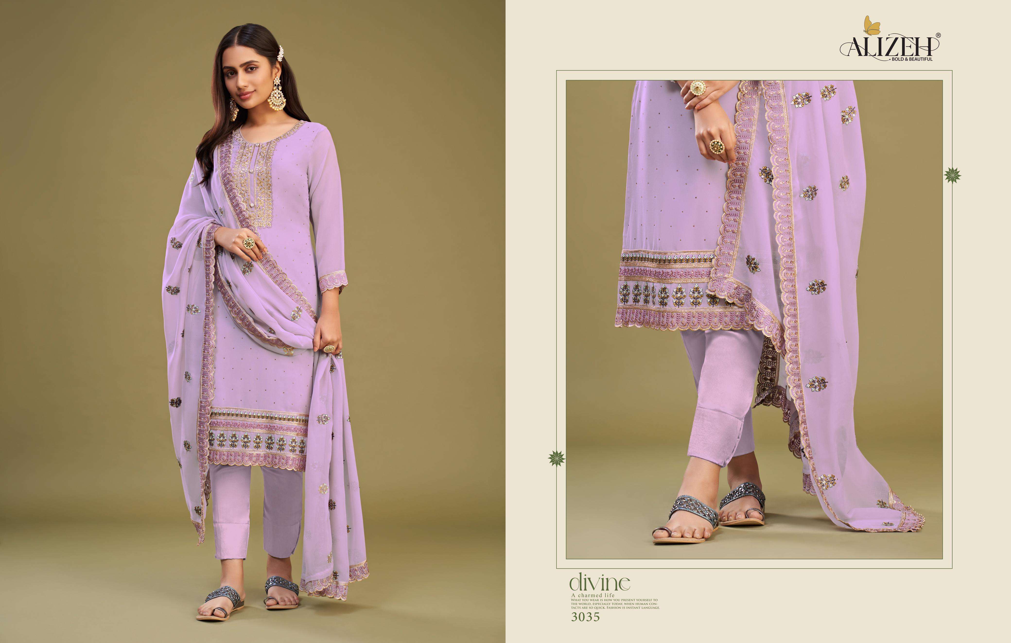 ALMORA SERIES 3034 TO 3037 BY ALIZEH DESIGNER WITH EMBROIDERY WORK GEORGETTE SUITS ARE AVAILABLE AT WHOLESALE PRICE
