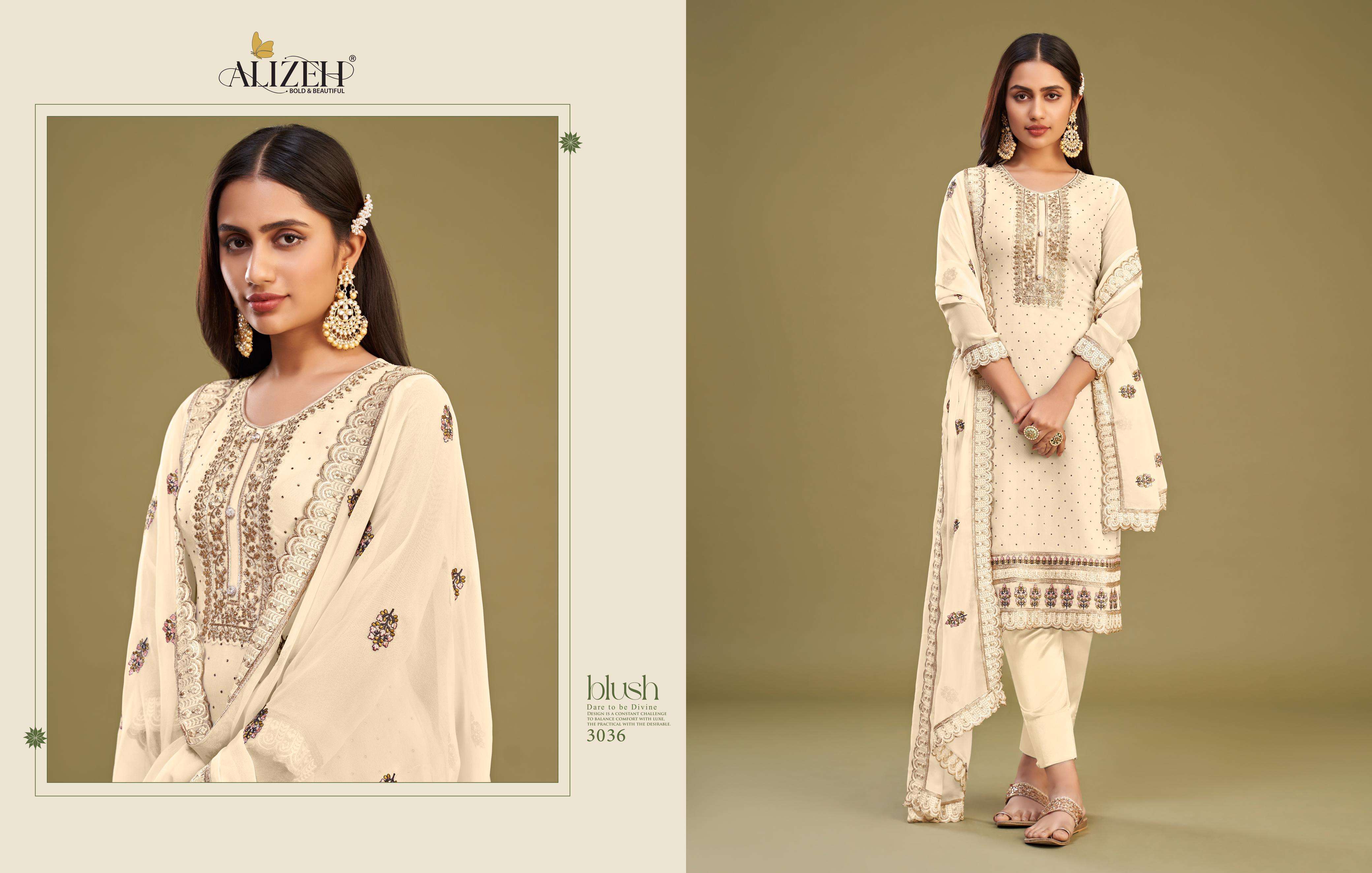 ALMORA SERIES 3034 TO 3037 BY ALIZEH DESIGNER WITH EMBROIDERY WORK GEORGETTE SUITS ARE AVAILABLE AT WHOLESALE PRICE