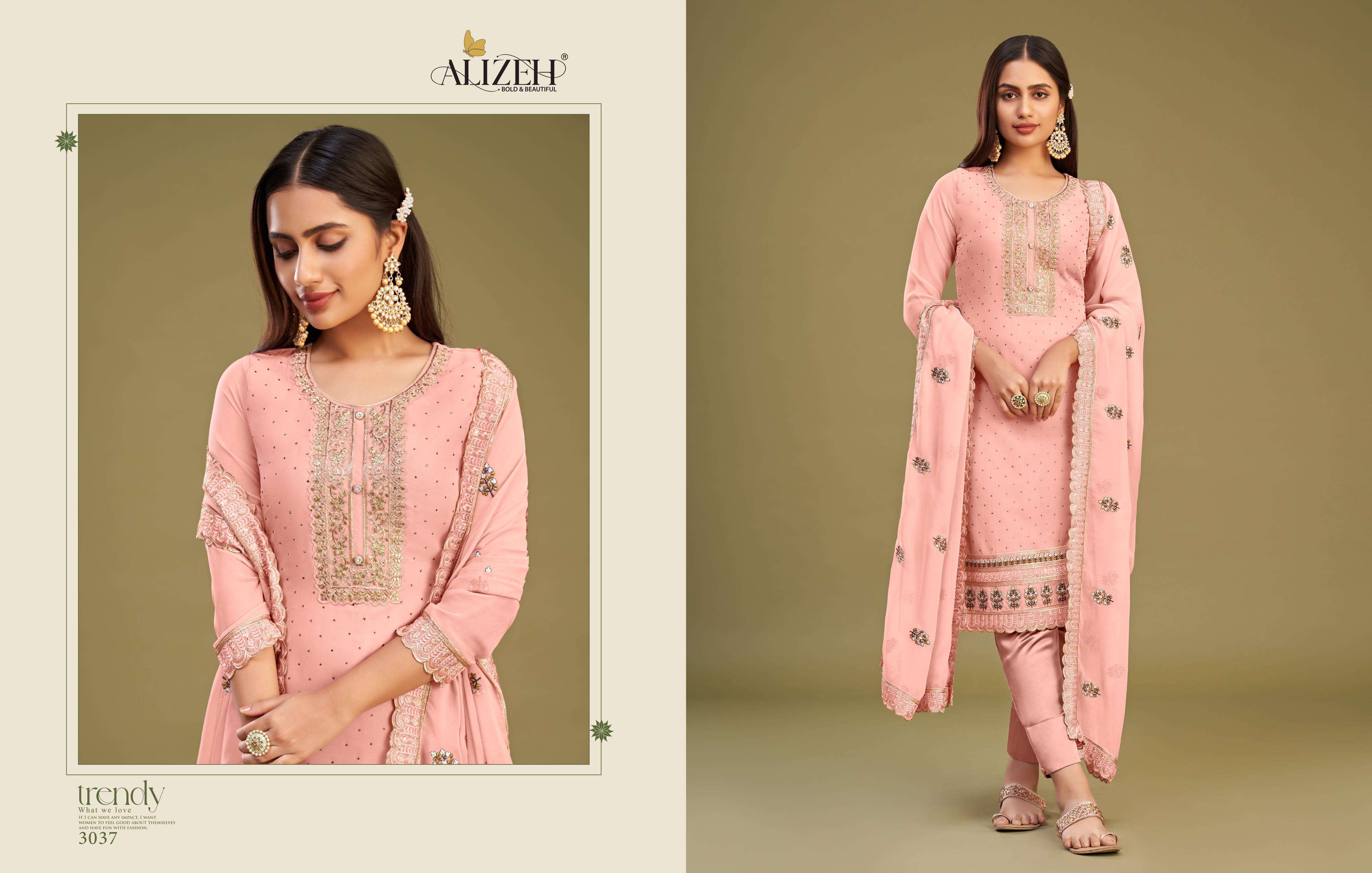 ALMORA SERIES 3034 TO 3037 BY ALIZEH DESIGNER WITH EMBROIDERY WORK GEORGETTE SUITS ARE AVAILABLE AT WHOLESALE PRICE
