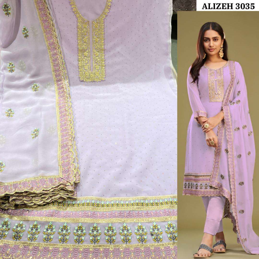 ALMORA SERIES 3034 TO 3037 BY ALIZEH DESIGNER WITH EMBROIDERY WORK GEORGETTE SUITS ARE AVAILABLE AT WHOLESALE PRICE