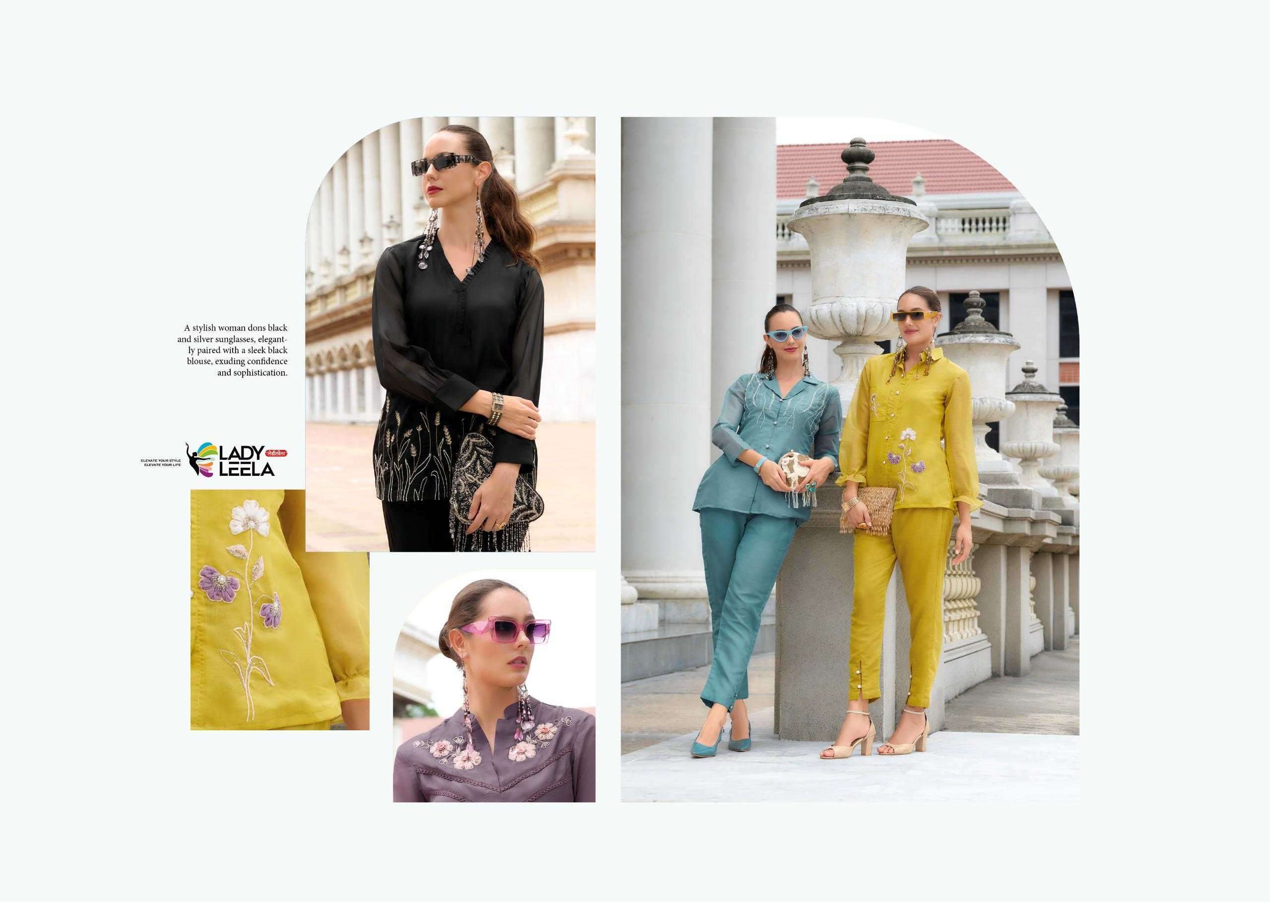 MARBLES VOL-5 SERIES 501 TO 506 BY LADY LEELA DESIGNER WORK VISCOSE ORGANZA CO ORD SETS ARE AVAILABLE AT WHOLESALE PRICE