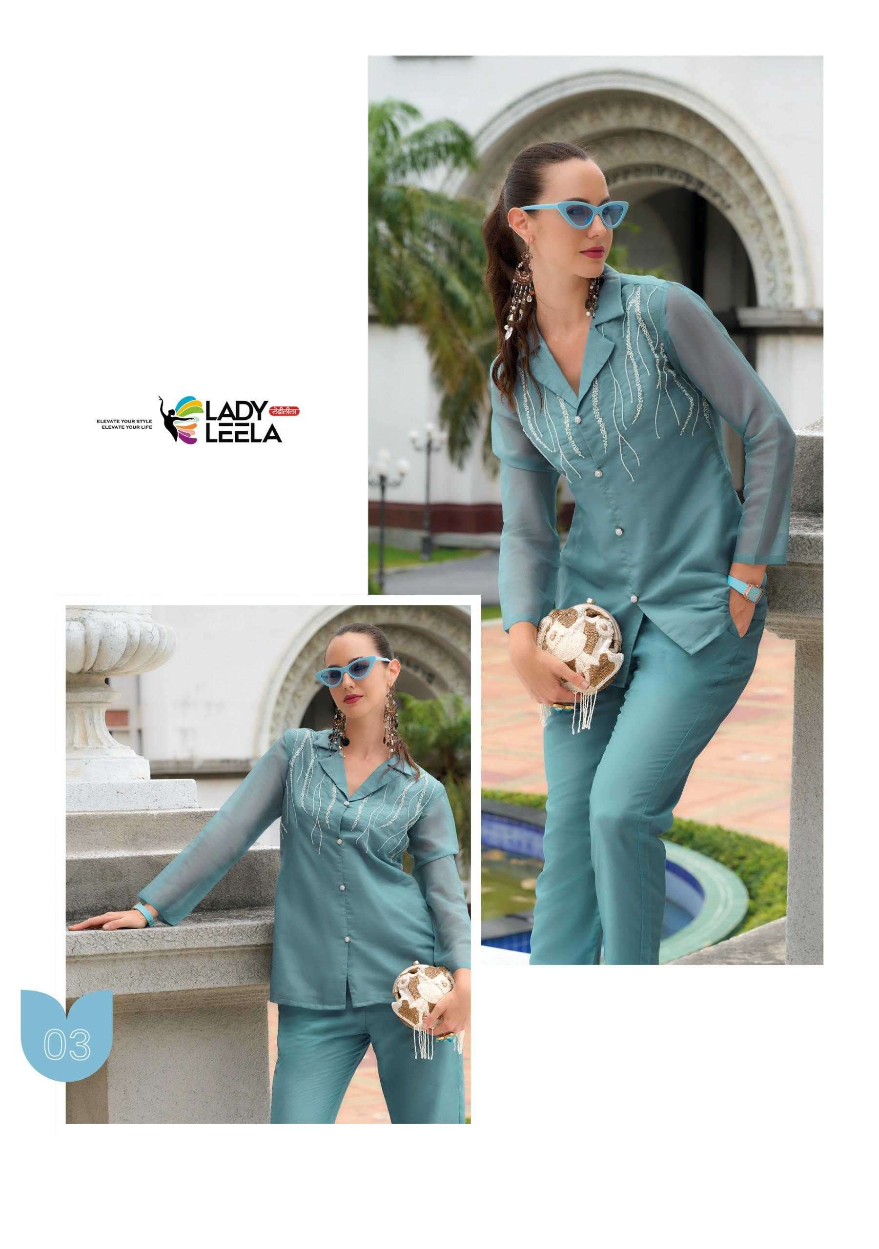 MARBLES VOL-5 SERIES 501 TO 506 BY LADY LEELA DESIGNER WORK VISCOSE ORGANZA CO ORD SETS ARE AVAILABLE AT WHOLESALE PRICE