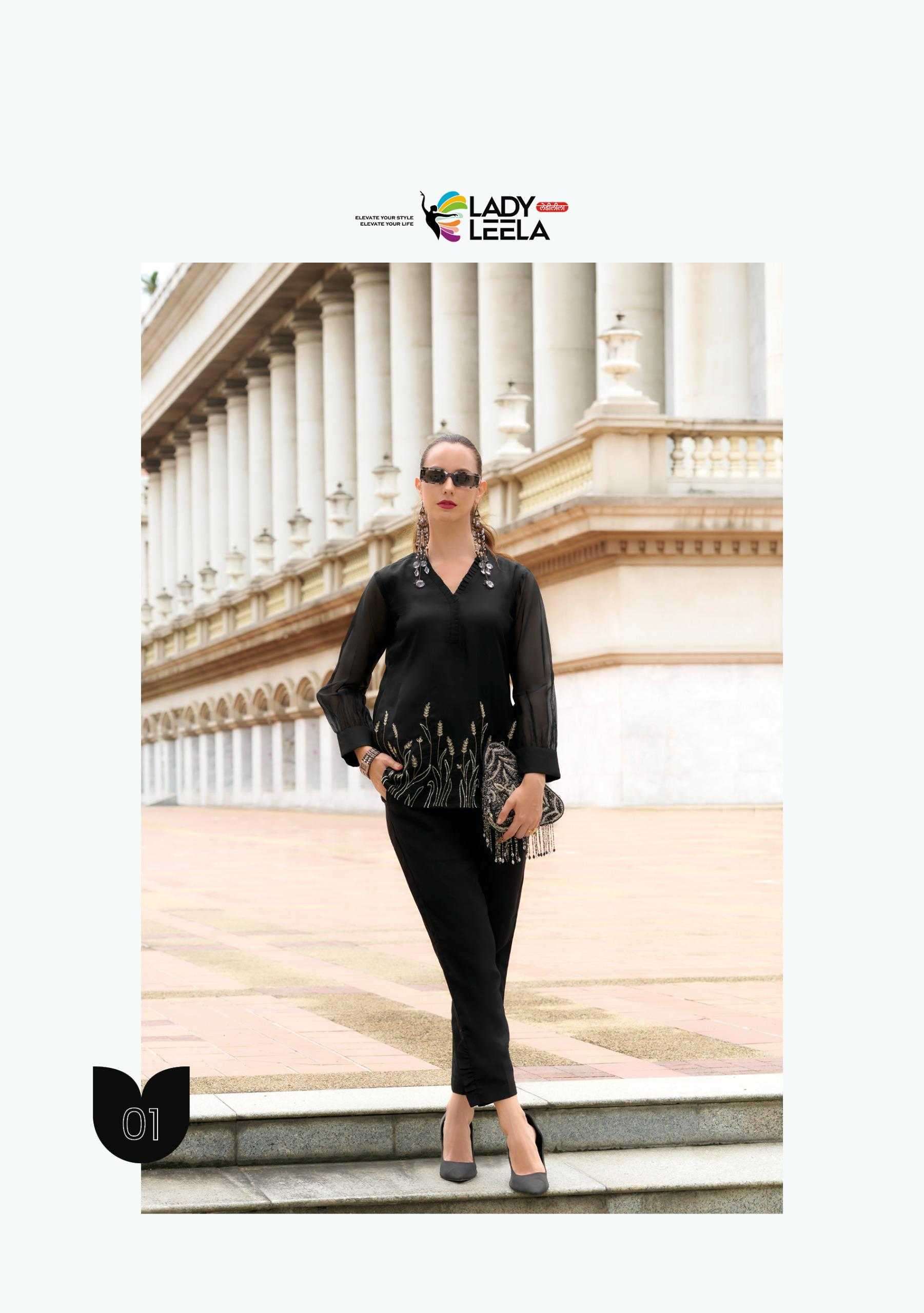 MARBLES VOL-5 SERIES 501 TO 506 BY LADY LEELA DESIGNER WORK VISCOSE ORGANZA CO ORD SETS ARE AVAILABLE AT WHOLESALE PRICE