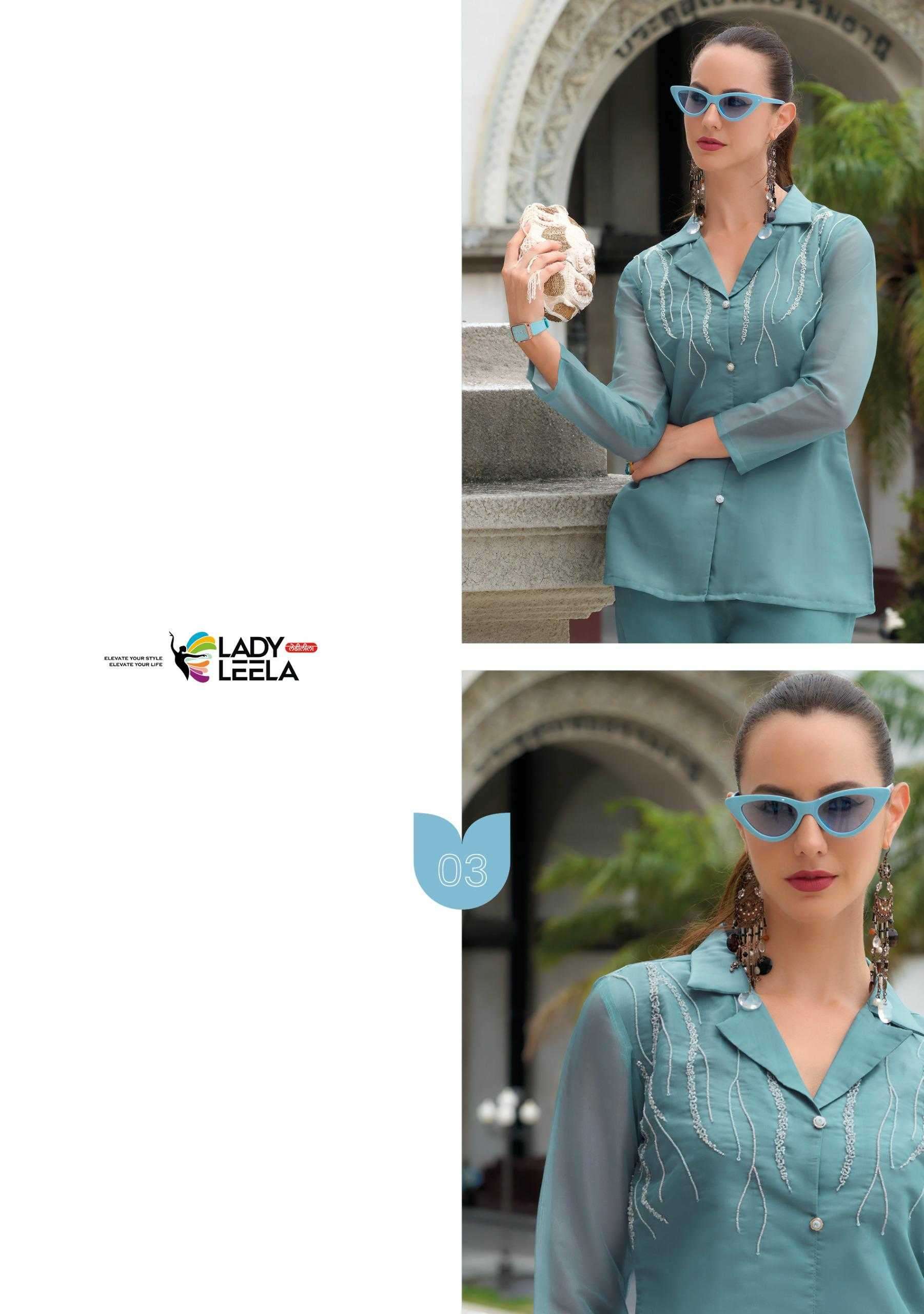 MARBLES VOL-5 SERIES 501 TO 506 BY LADY LEELA DESIGNER WORK VISCOSE ORGANZA CO ORD SETS ARE AVAILABLE AT WHOLESALE PRICE