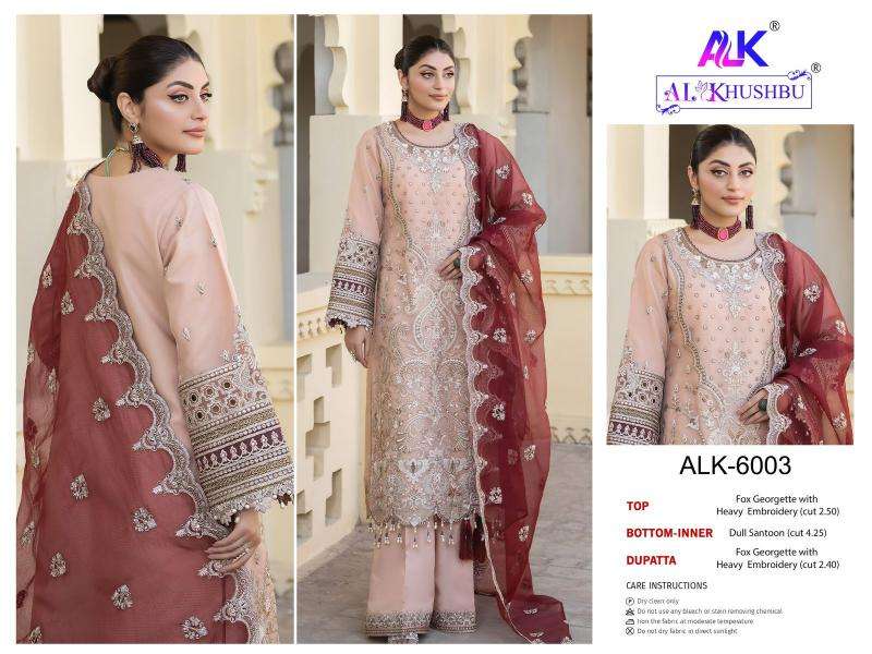 AGHA NOOR SERIES 6003 TO 6006 BY AL KHUSHBU DESIGNER EMBROIDERY WORK GEORGETTE PAKISTANI STYLE SUITS ARE AVAILABLE AT WHOLESALE PRICE