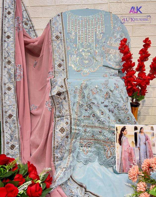 AGHA NOOR SERIES 6003 TO 6006 BY AL KHUSHBU DESIGNER EMBROIDERY WORK GEORGETTE PAKISTANI STYLE SUITS ARE AVAILABLE AT WHOLESALE PRICE