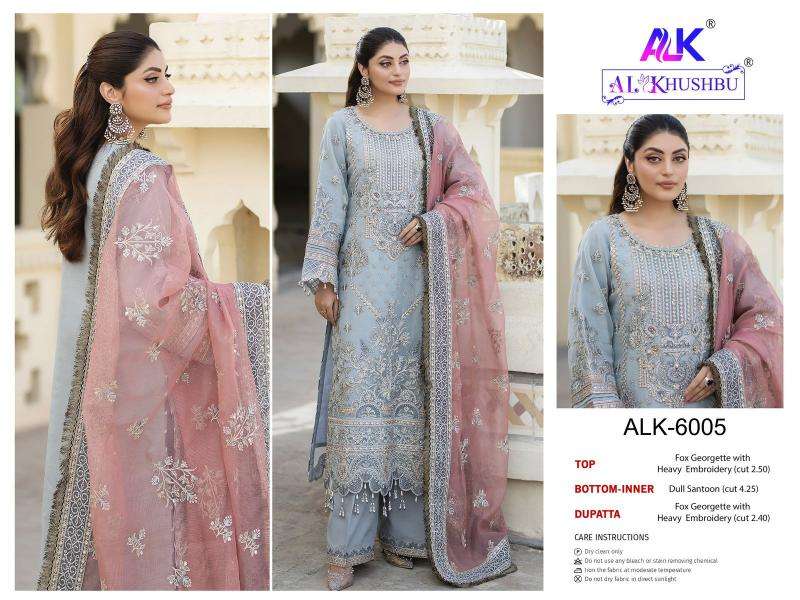 AGHA NOOR SERIES 6003 TO 6006 BY AL KHUSHBU DESIGNER EMBROIDERY WORK GEORGETTE PAKISTANI STYLE SUITS ARE AVAILABLE AT WHOLESALE PRICE