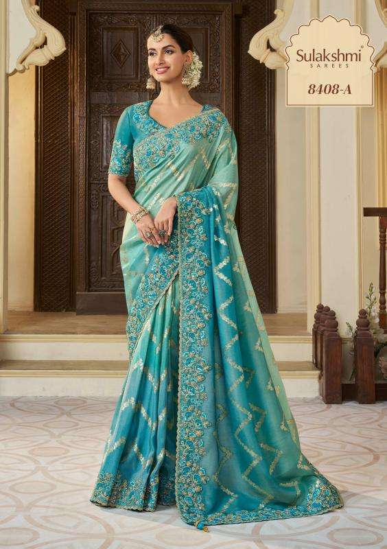 WEDDING SAGA HIT COLOR SERIES 8402 TO 8405 SAREE BY SULAKSHMI DESIGNER WORK TISSUE SILK SAREES ARE AVAILABLE AT WHOLESALE PRICE