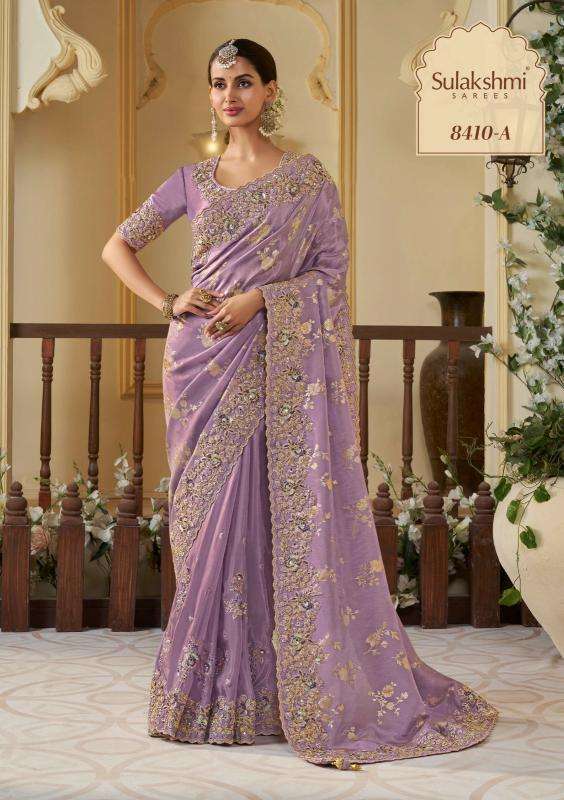 WEDDING SAGA HIT COLOR SERIES 8402 TO 8405 SAREE BY SULAKSHMI DESIGNER WORK TISSUE SILK SAREES ARE AVAILABLE AT WHOLESALE PRICE
