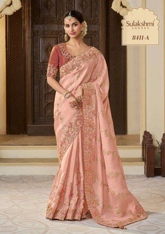 WEDDING SAGA HIT COLOR SERIES 8402 TO 8405 SAREE BY SULAKSHMI DESIGNER WORK TISSUE SILK SAREES ARE AVAILABLE AT WHOLESALE PRICE