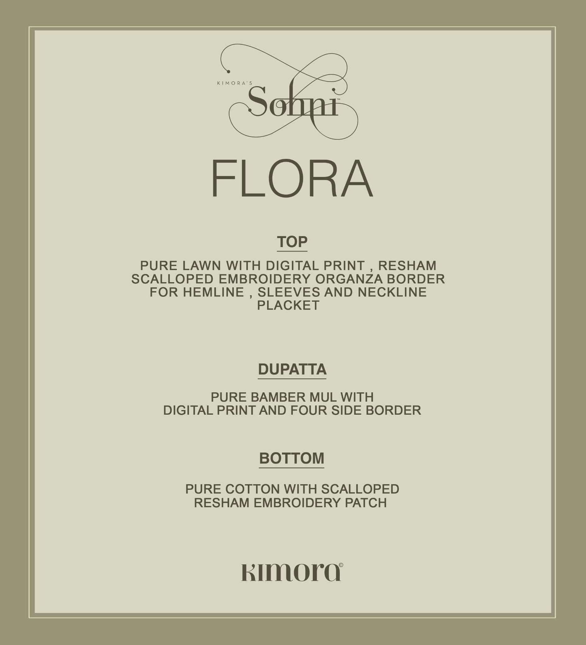 FLORA SERIES 241 TO 244 BY SOHNI KIMORA DESIGNER DIGITAL PRINTED AND WORK LAWN SUITS ARE AVAILABLE AT WHOLESALE PRICE