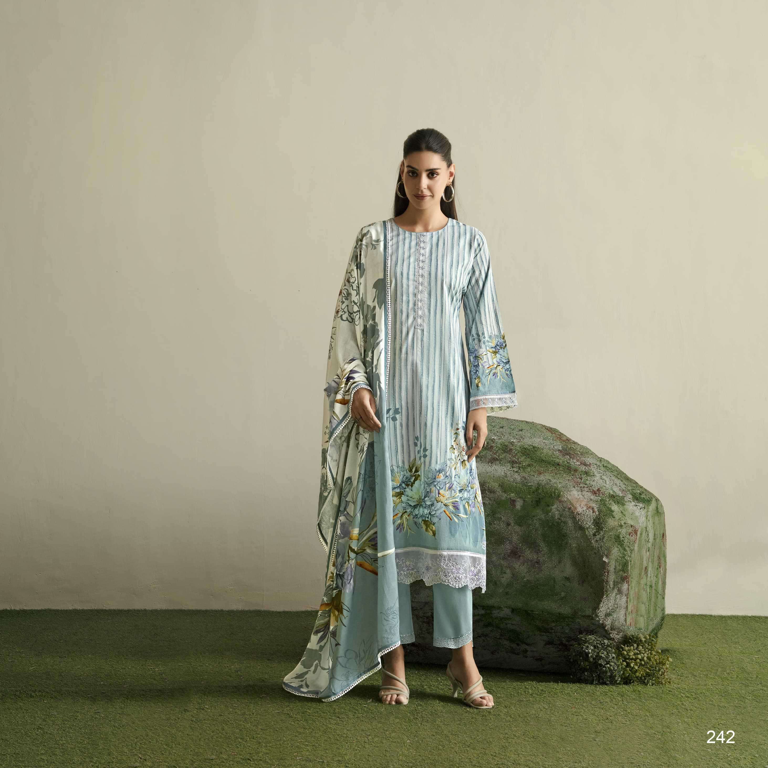 FLORA SERIES 241 TO 244 BY SOHNI KIMORA DESIGNER DIGITAL PRINTED AND WORK LAWN SUITS ARE AVAILABLE AT WHOLESALE PRICE