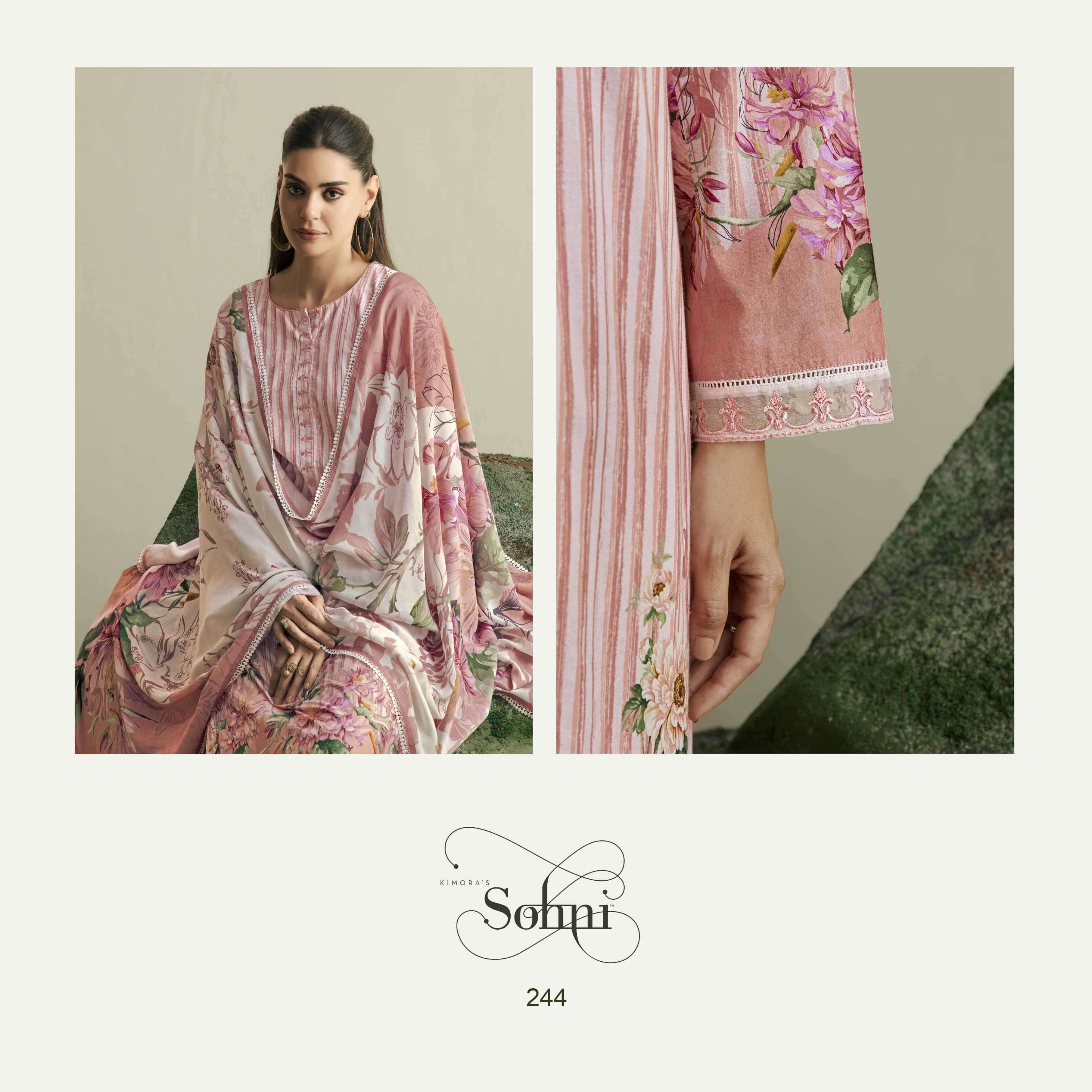 FLORA SERIES 241 TO 244 BY SOHNI KIMORA DESIGNER DIGITAL PRINTED AND WORK LAWN SUITS ARE AVAILABLE AT WHOLESALE PRICE