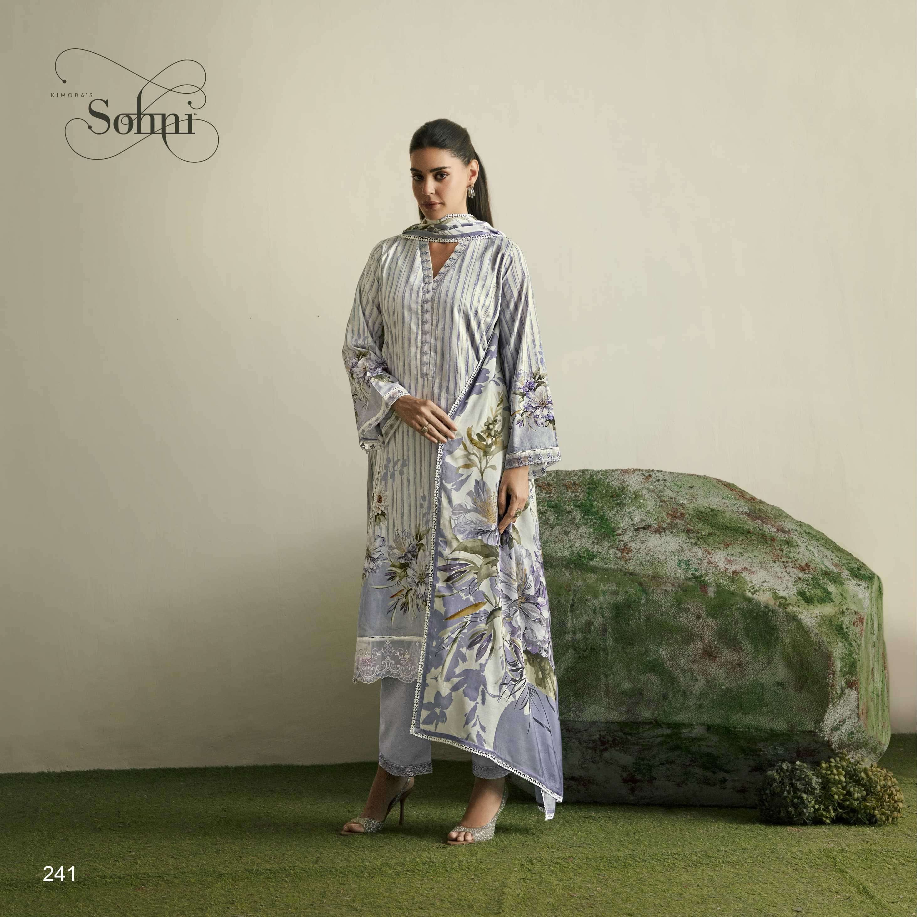 FLORA SERIES 241 TO 244 BY SOHNI KIMORA DESIGNER DIGITAL PRINTED AND WORK LAWN SUITS ARE AVAILABLE AT WHOLESALE PRICE