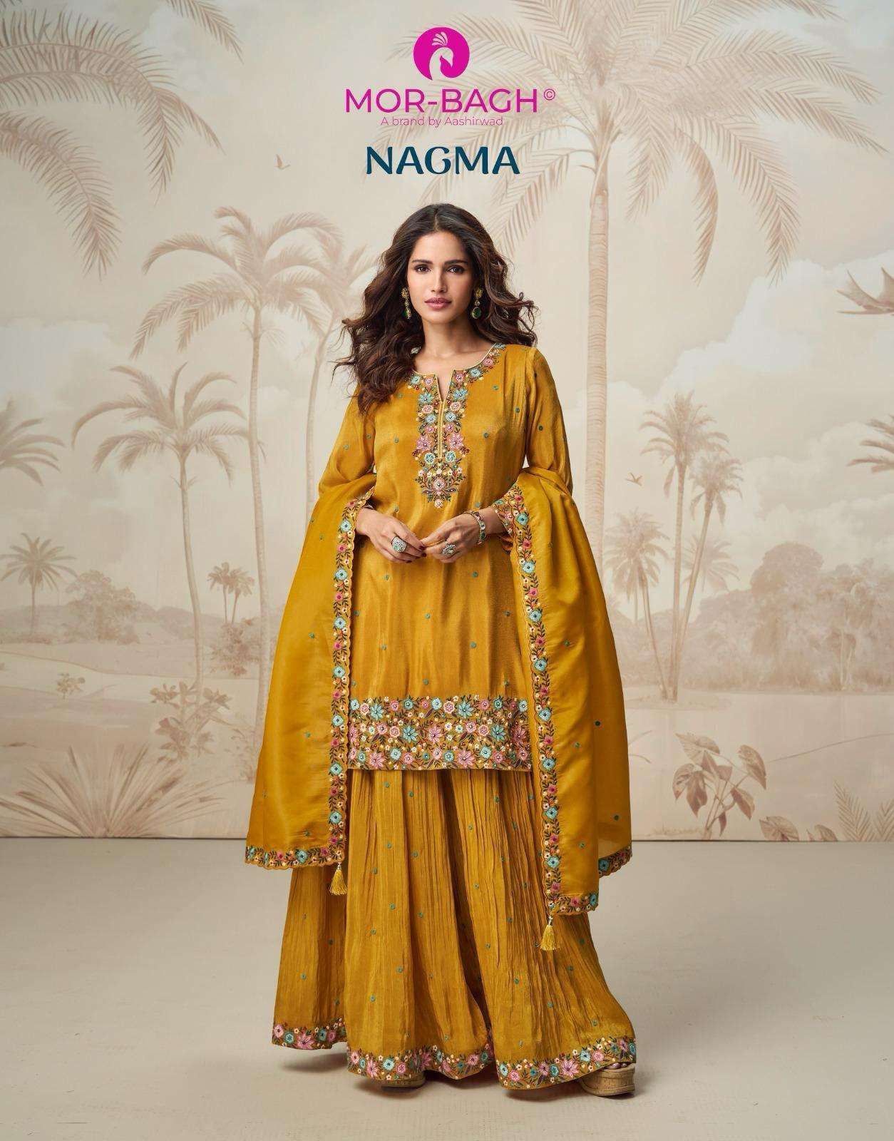 NAGMA SERIES 10223 TO 10224 BY MOR BAGH DESIGNER WORK ORGANZA SHIMMER SILK READYMADE SUITS ARE AVAILABLE AT WHOLESALE PRICE