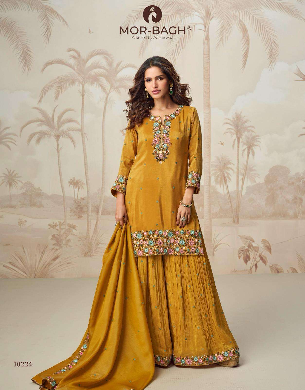 NAGMA SERIES 10223 TO 10224 BY MOR BAGH DESIGNER WORK ORGANZA SHIMMER SILK READYMADE SUITS ARE AVAILABLE AT WHOLESALE PRICE