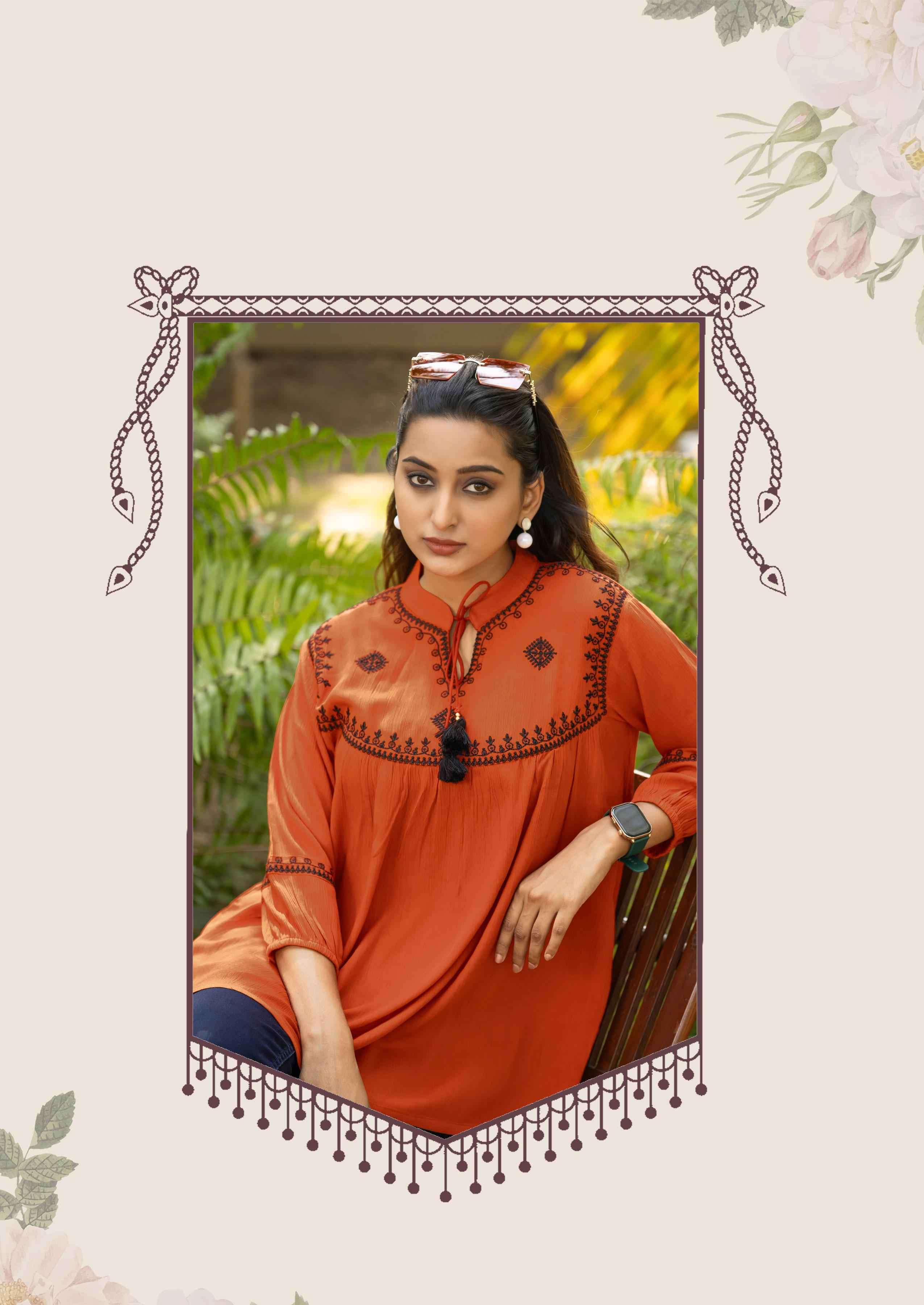 VICTORIA VOL-9 SERIES 5047 TO 5052 TOP BY MITTO DESIGNER WORK RAYON WRINKLE SHORT TOPS ARE AVAILABLE AT WHOLESALE PRICE