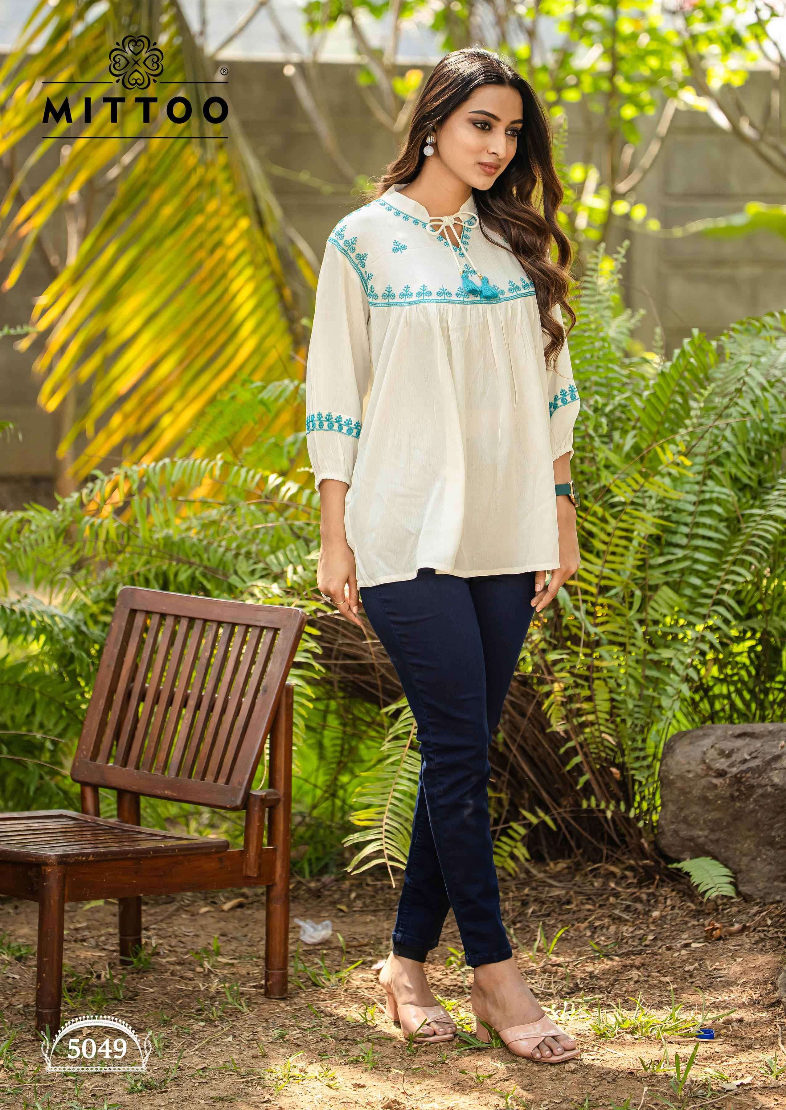 VICTORIA VOL-9 SERIES 5047 TO 5052 TOP BY MITTO DESIGNER WORK RAYON WRINKLE SHORT TOPS ARE AVAILABLE AT WHOLESALE PRICE