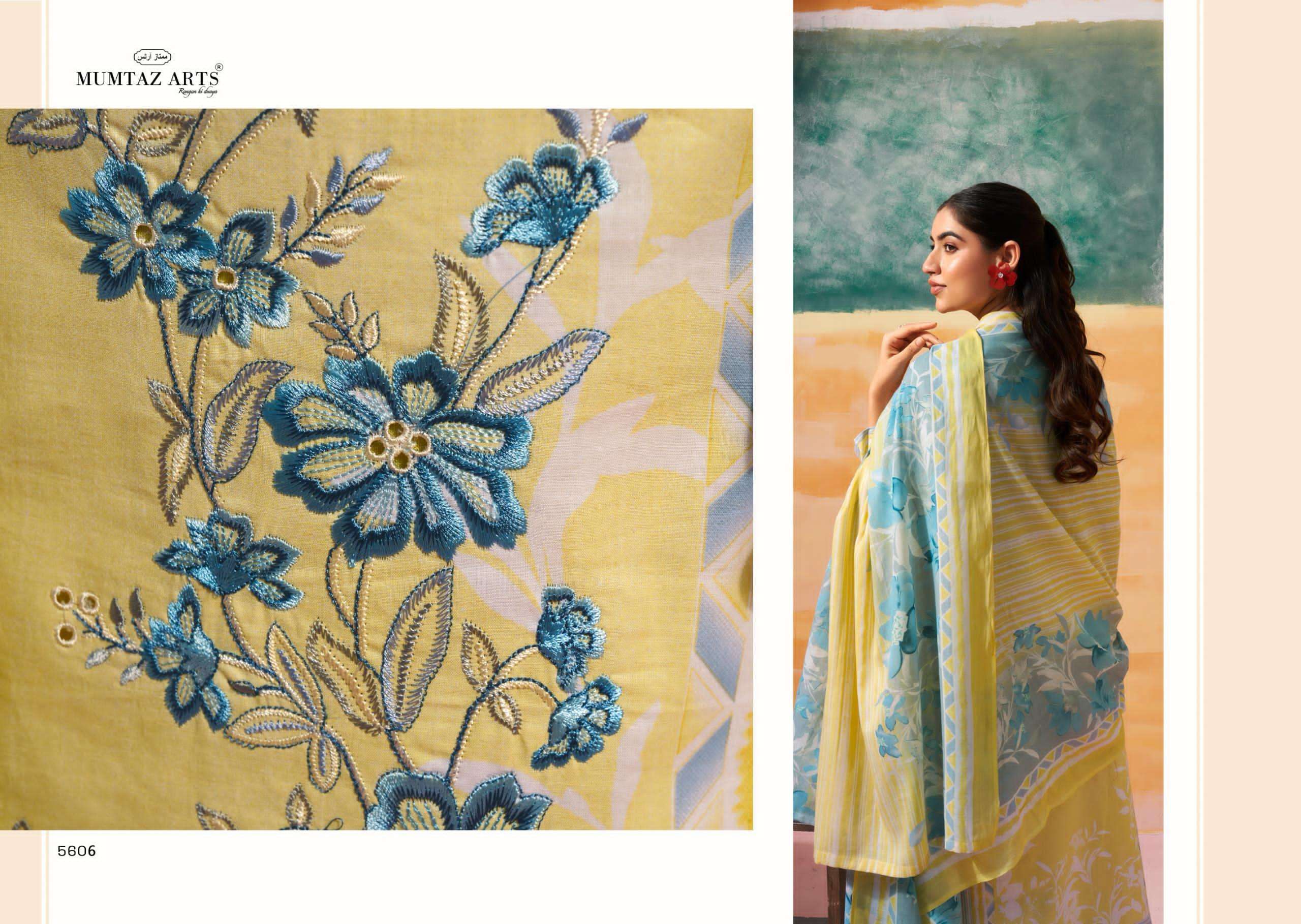 VINTAGE PASTEL SERIES 5601 TO 5606 BY MUMTAZ ARTS DESIGNER DIGITAL PRINTED AND WORK CAMBRIC SUITS ARE AVAILABLE AT WHOLESALE PRICE